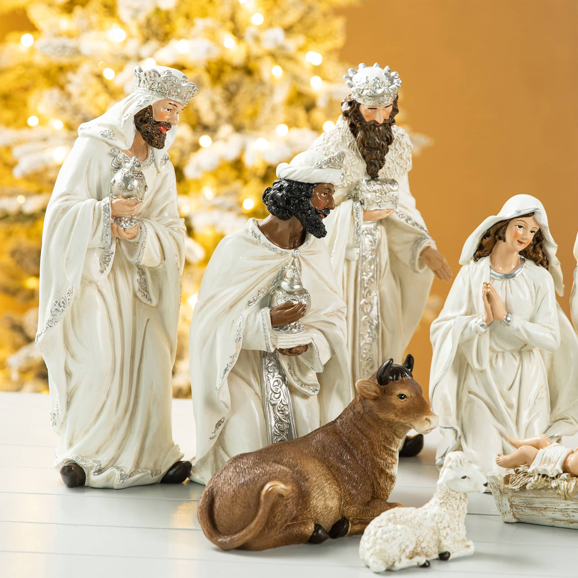 Glitzhome&#xAE; 12 Piece Oversized Ivory Nativity Figurine Set 