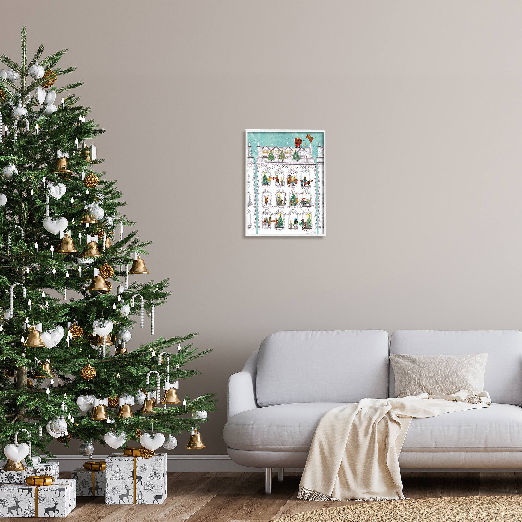 Stupell Industries Santa Claus Gifts City Rooftop Framed Giclee Art