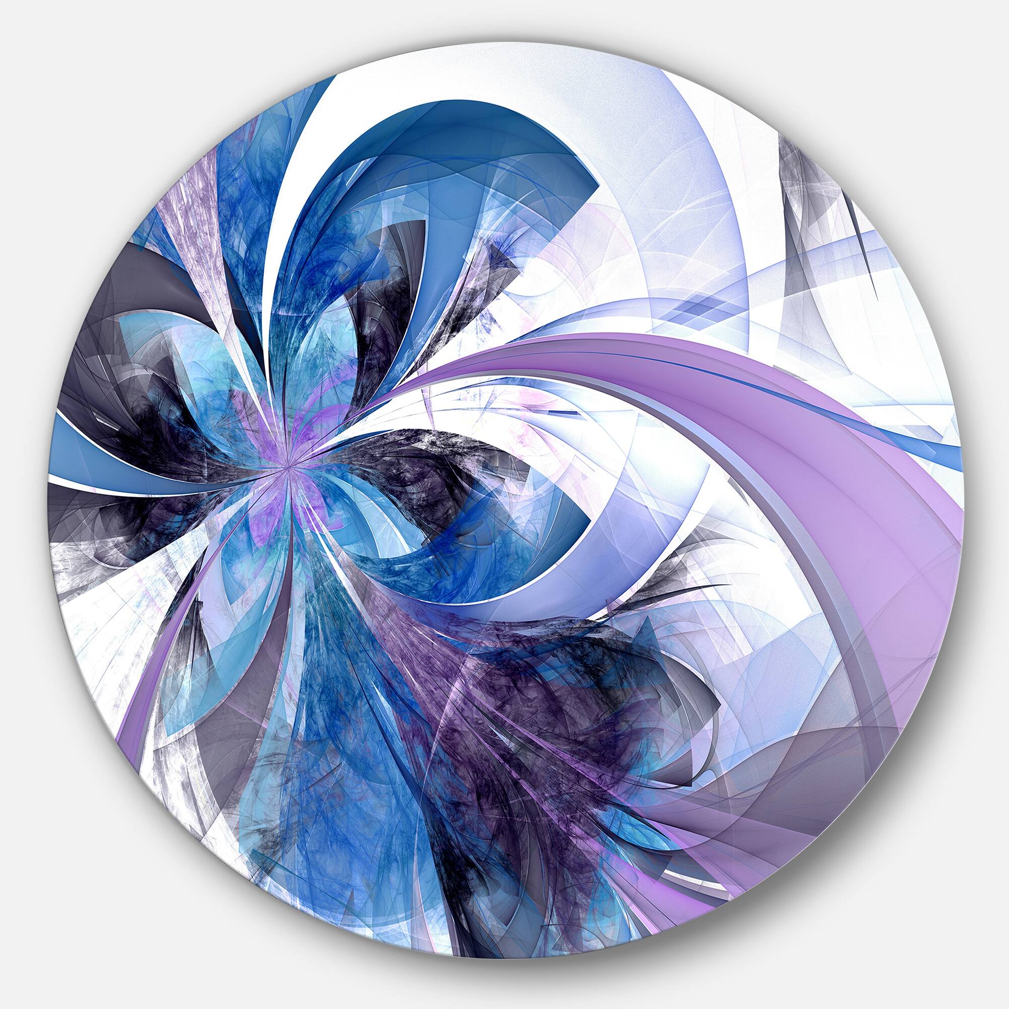 Designart - Symmetrical Fractal Flower in Blue' Floral Metal Circle Wall Art