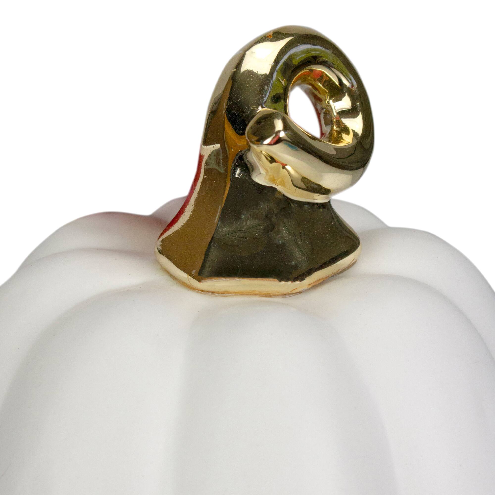 8" White & Gold Fall Harvest Ceramic Pumpkin Decoration