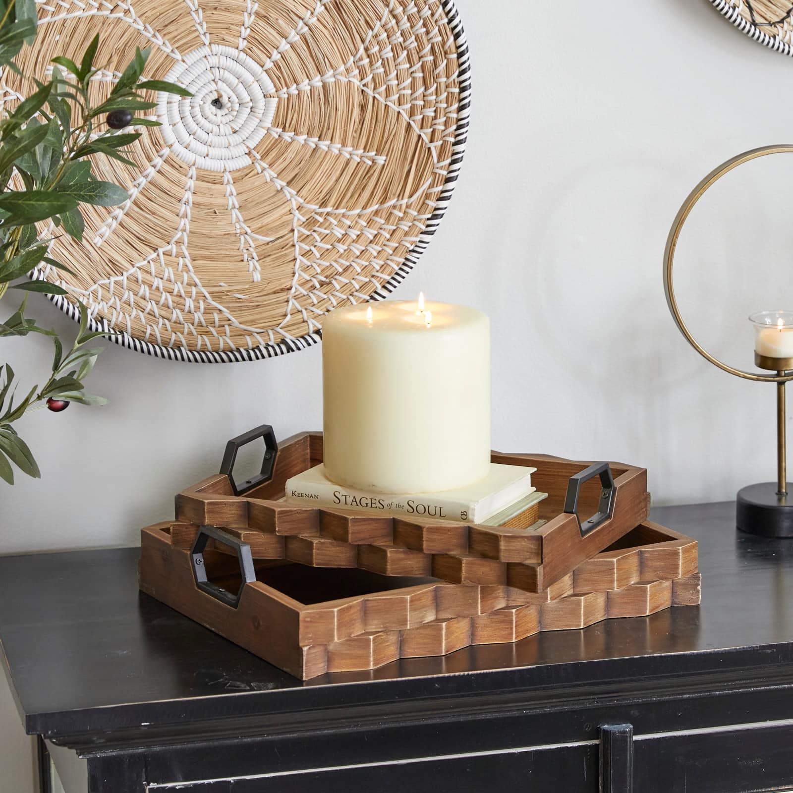 Dark Brown Modern Tray, Set of 2" 14", 16"