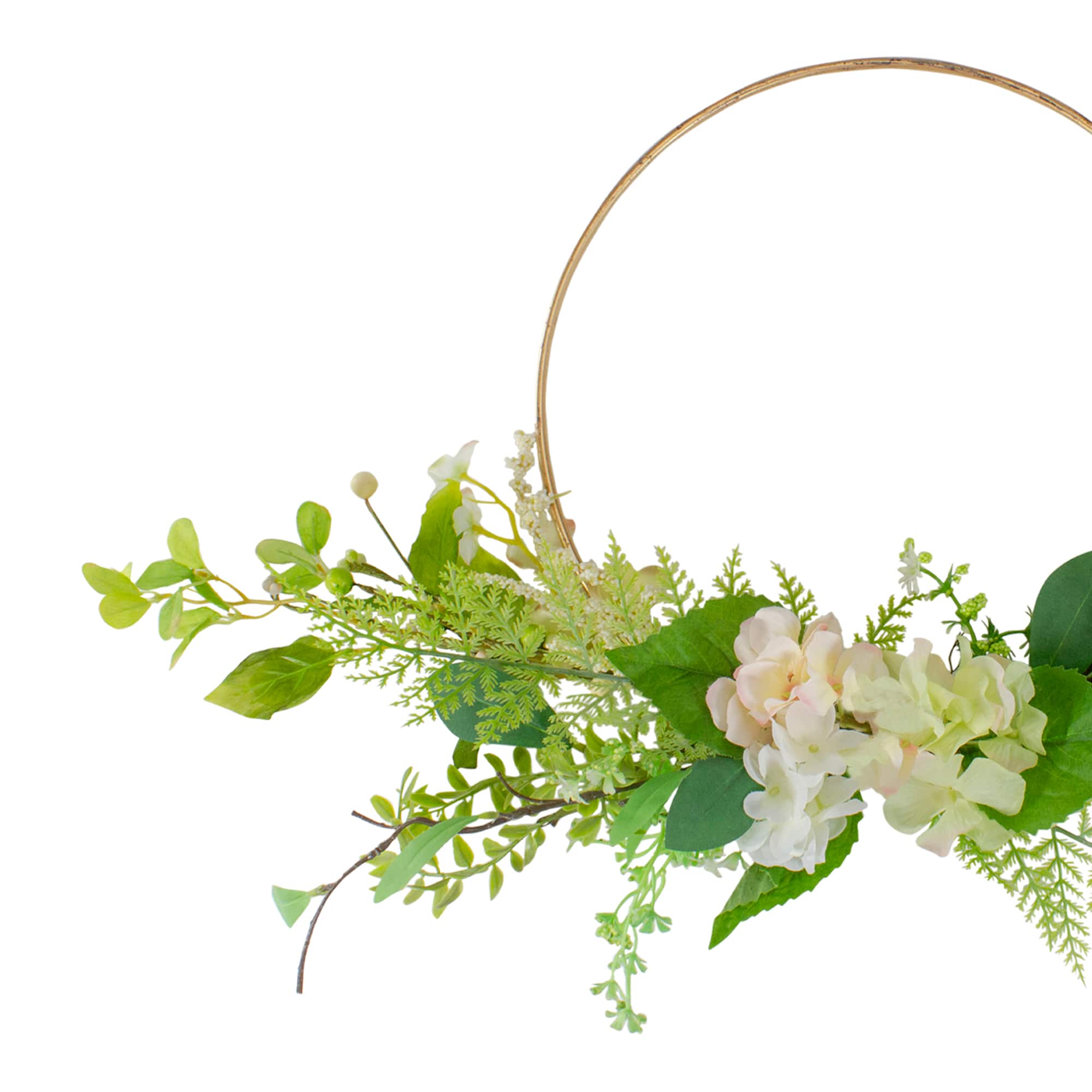 25" Green & Gold Hydrangea & Fern Golden Ring Wreath
