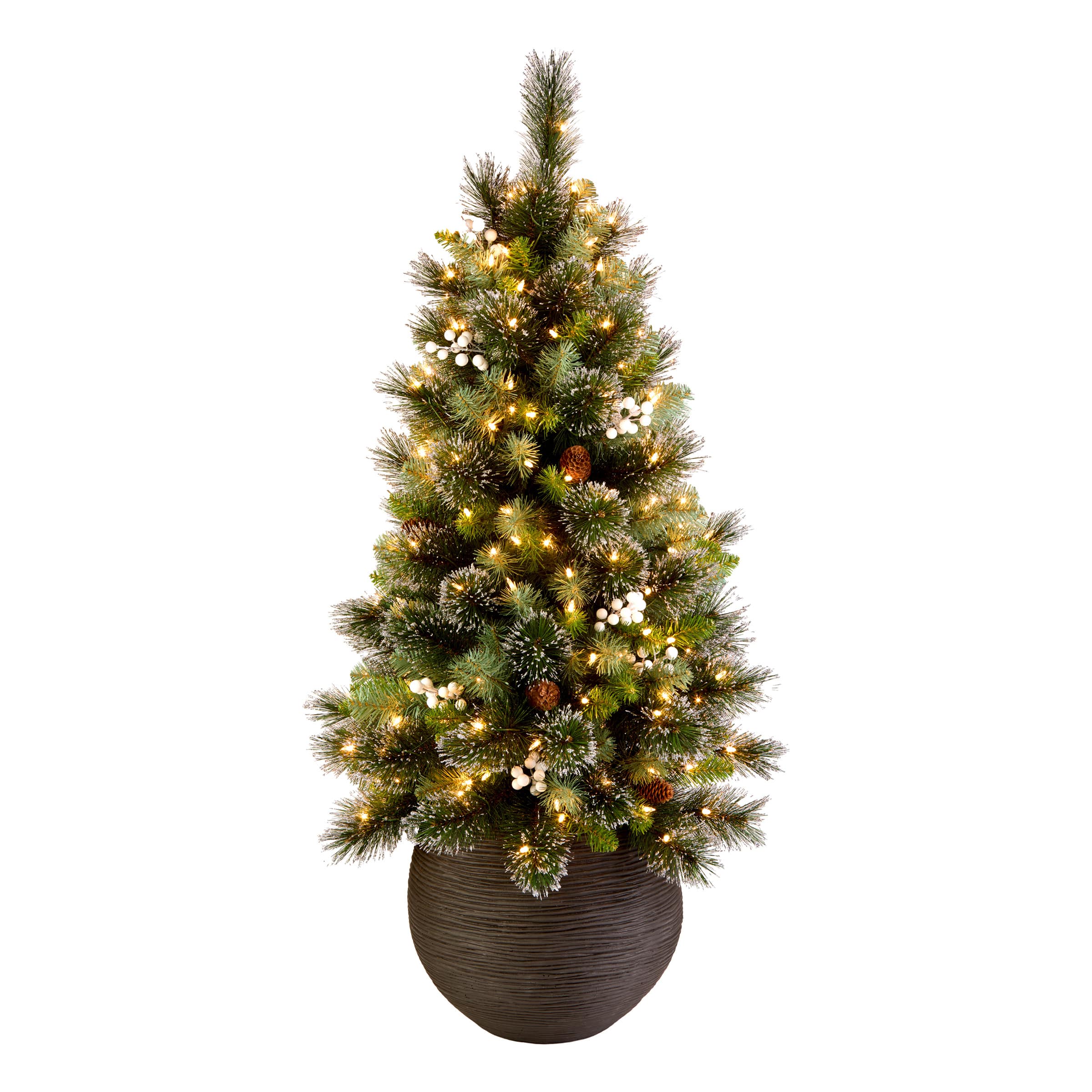 4ft. Pre-Lit Spruce Glittery Crestwood&#xAE; Artificial Potted Christmas Tree, Clear Lights