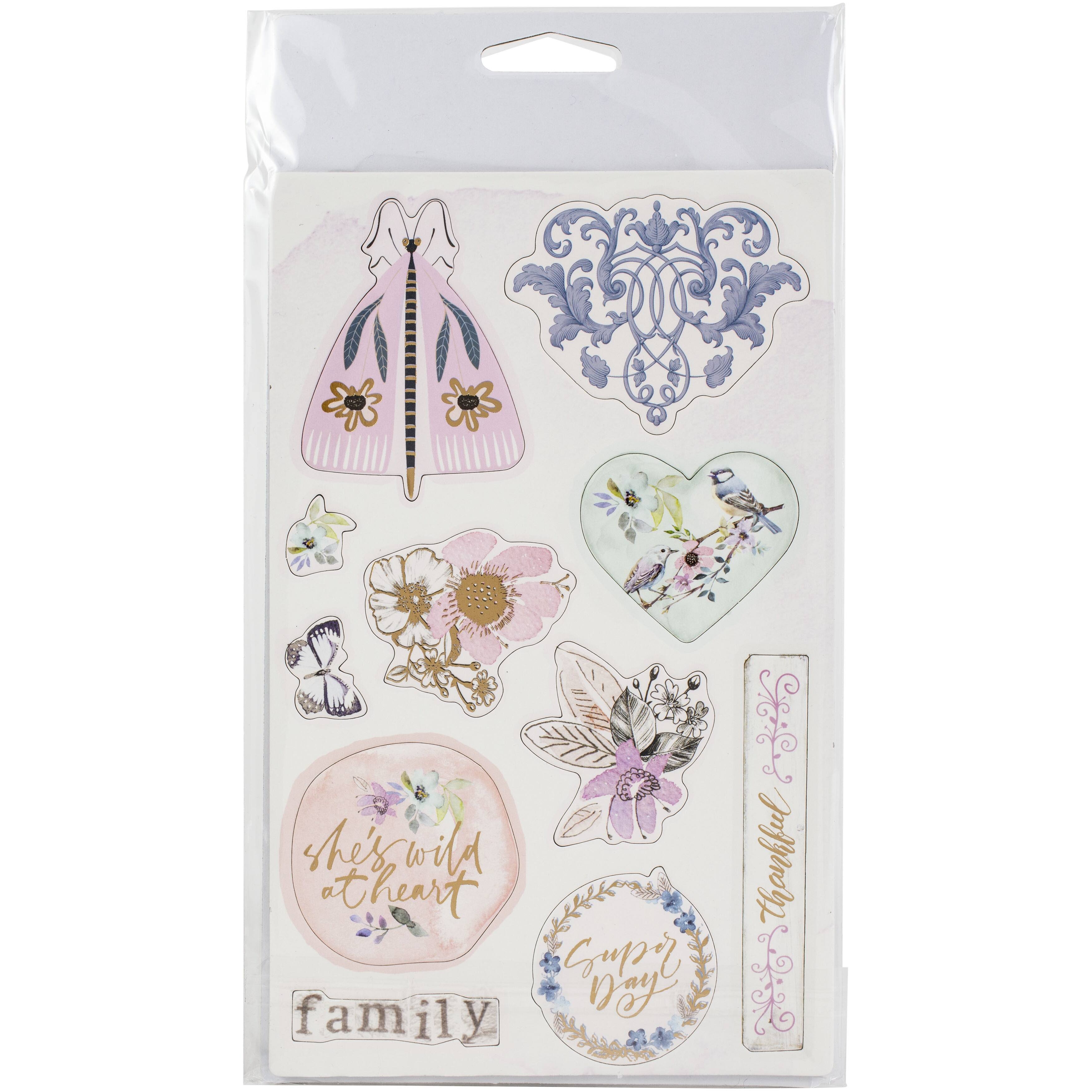 Prima&#xAE; Watercolor Floral Collection Shapes with Foil Accents Chipboard Stickers