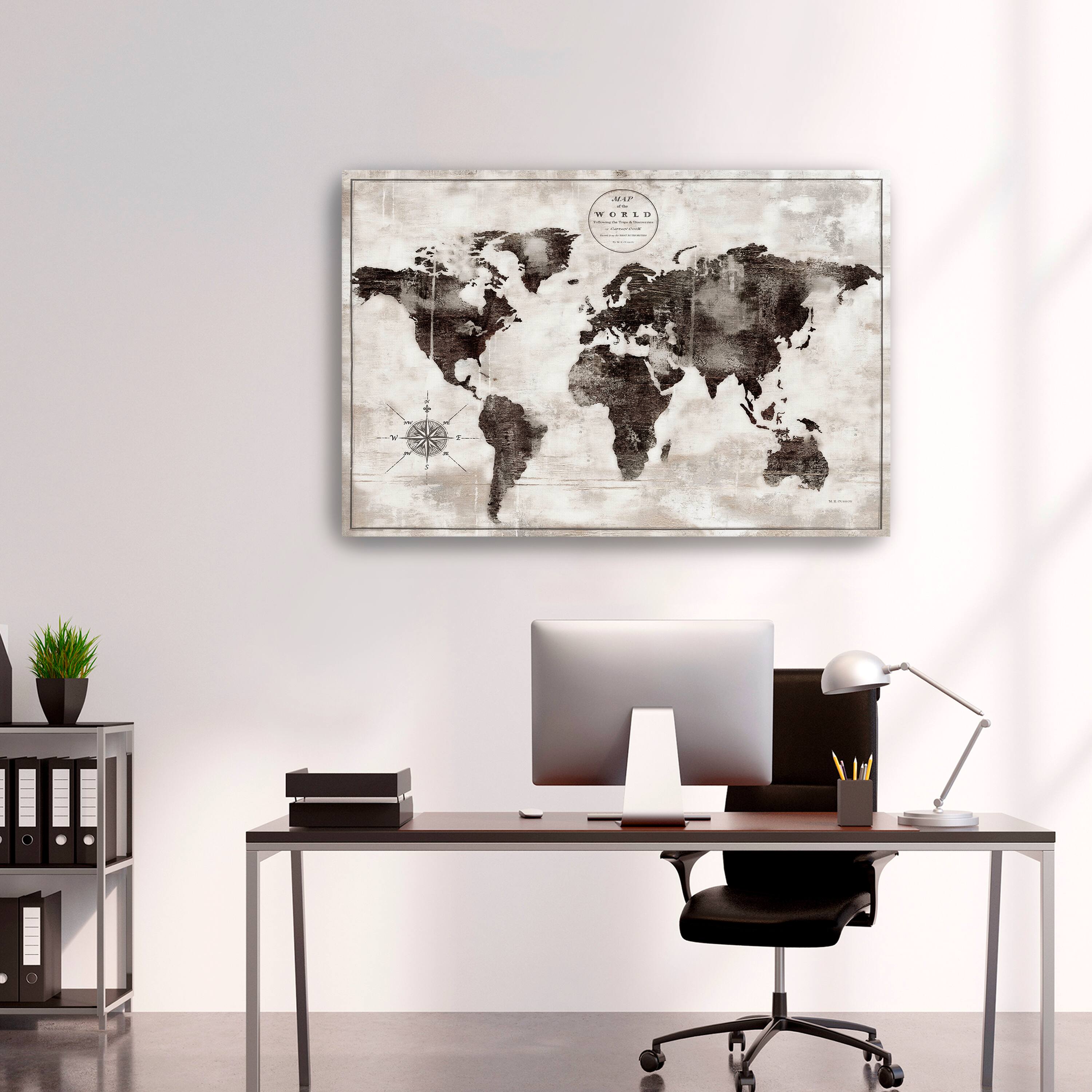Rustic World Map Black And White Canvas Giclee