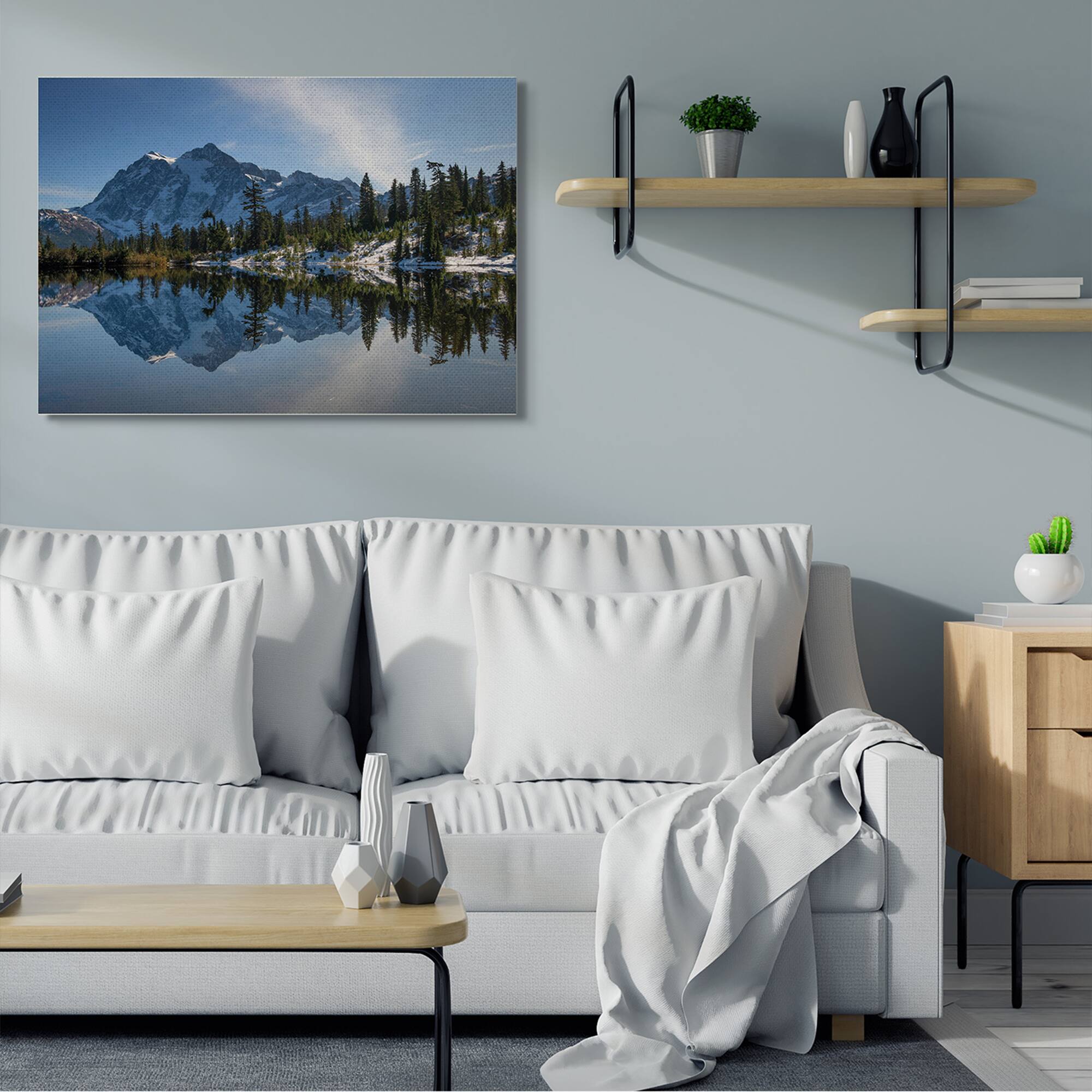 Stupell Industries Winter Lake Snowy Mountain Landscape Water Reflection Canvas Wall Art