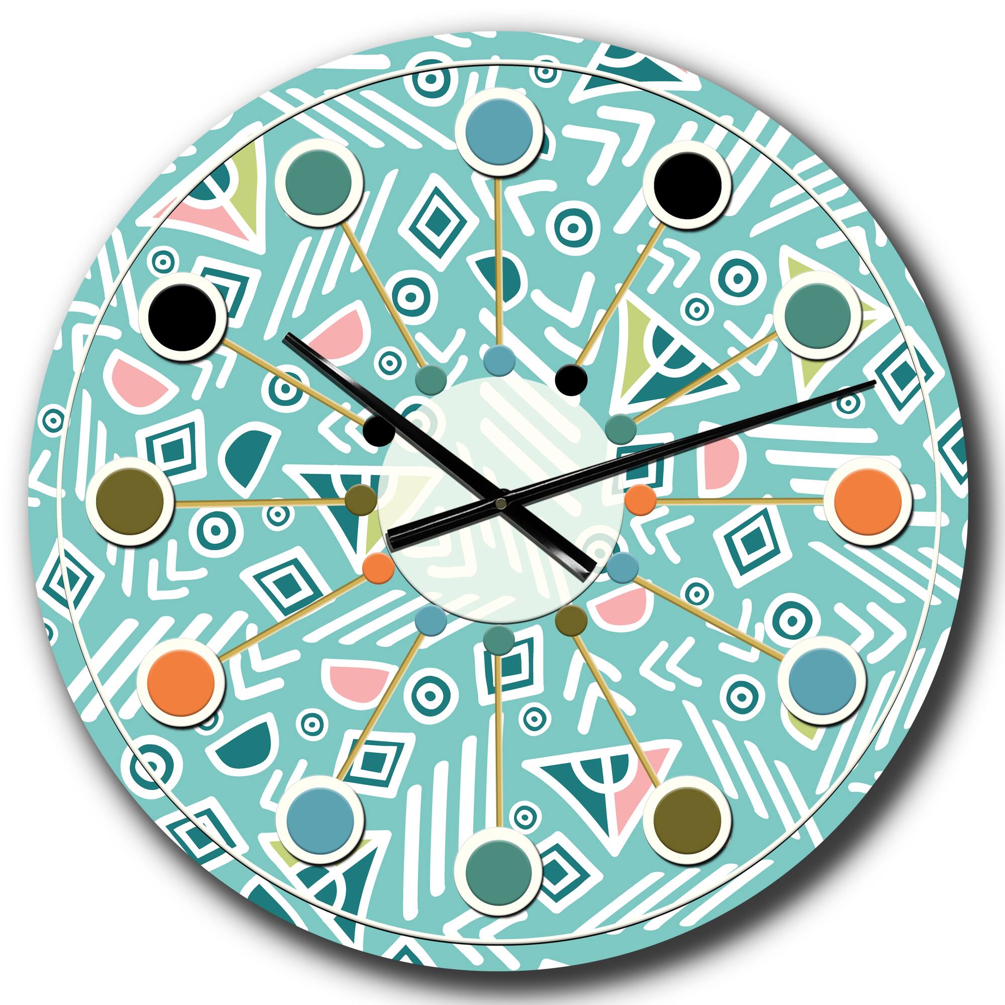 Designart 'Pastel Tribal Retro Pattern Mid-Century Modern Wall Clock