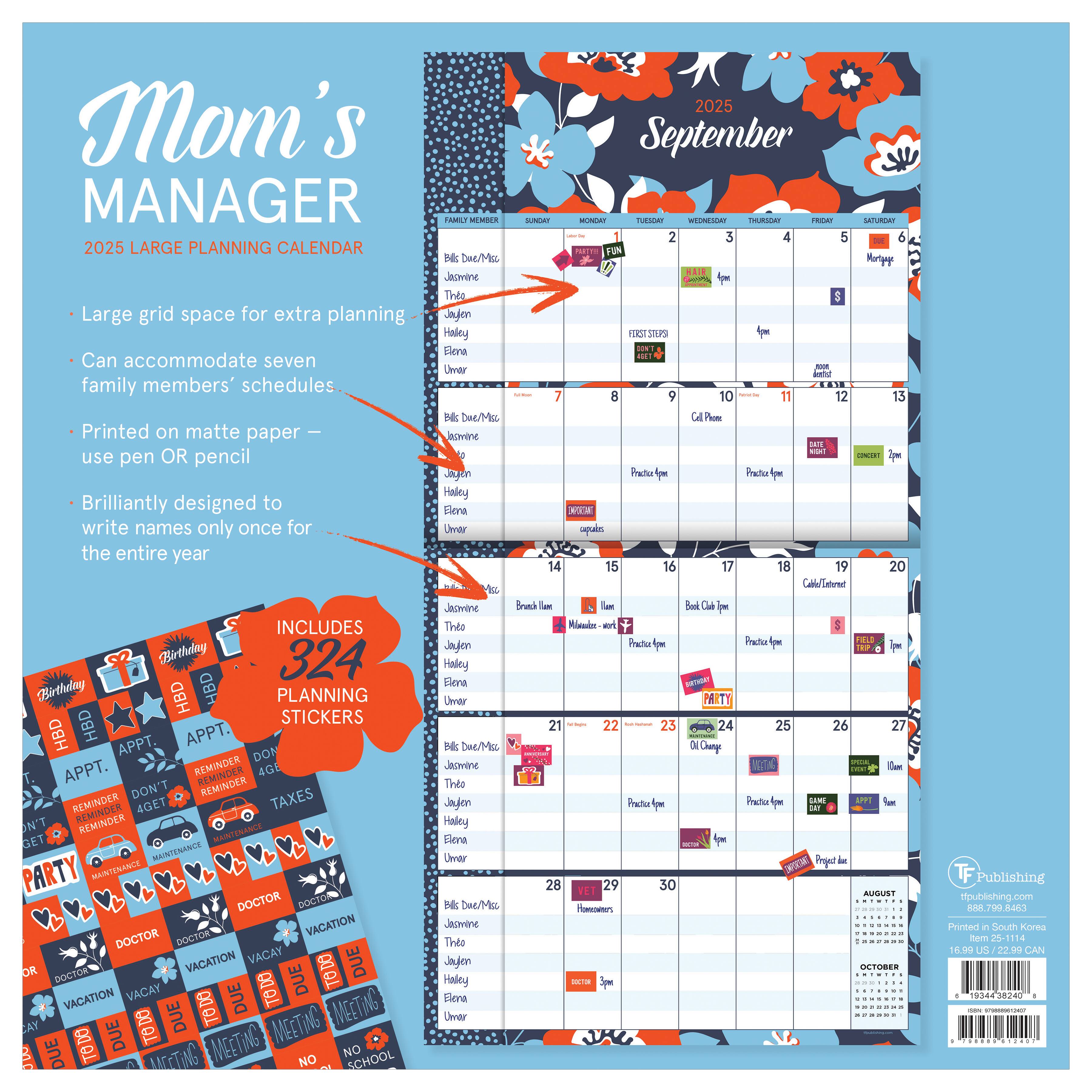 TF Publishing 2025 Mom&#x27;s Manager Wall Calendar