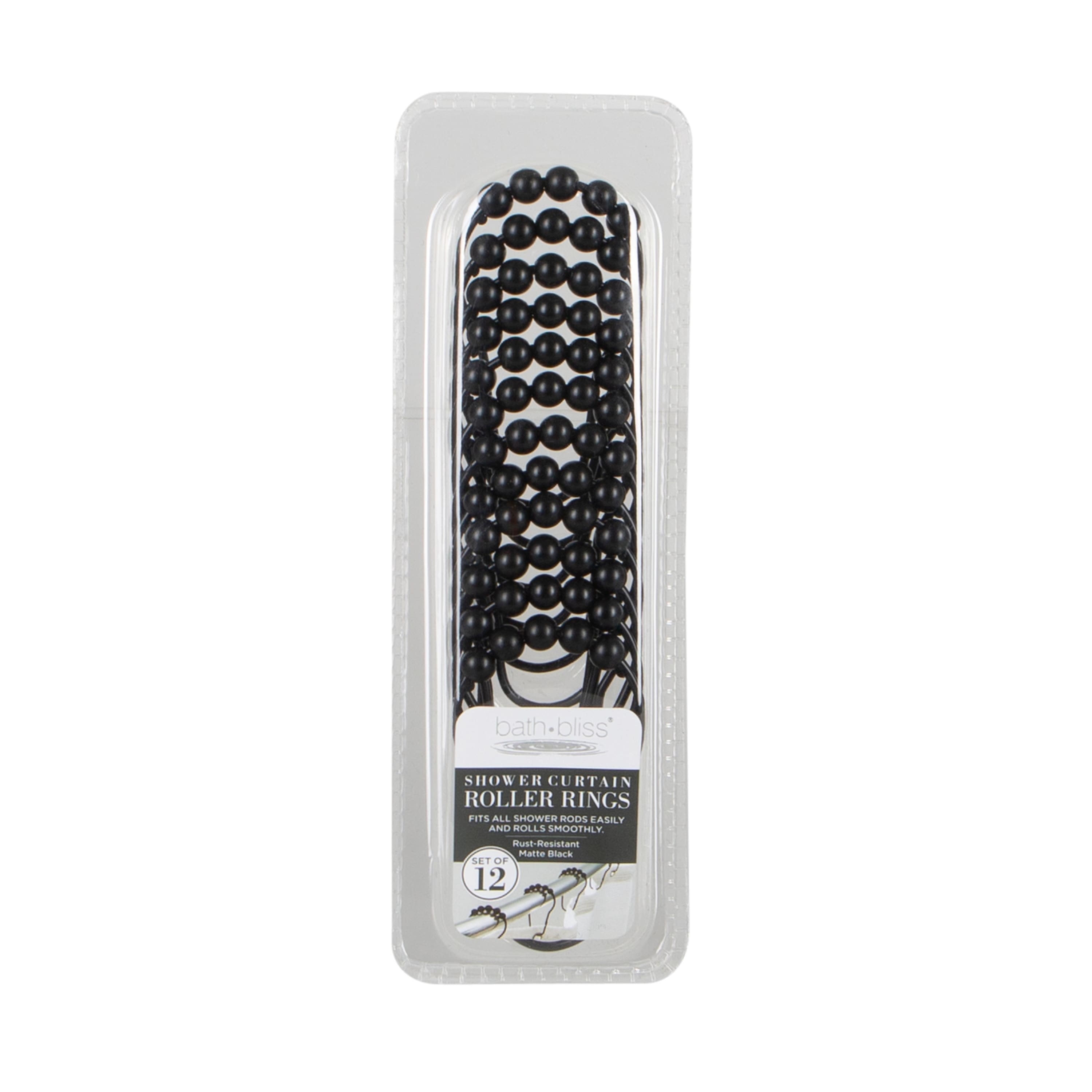 Bath Bliss Matte Black 12 Piece Shower Curtain Rings