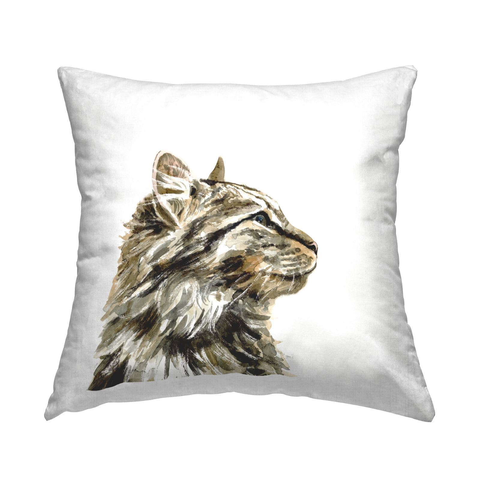 Stupell Industries Fluffy Tabby Cat Gazing Casual Portrait Throw Pillow, 18" x 18"