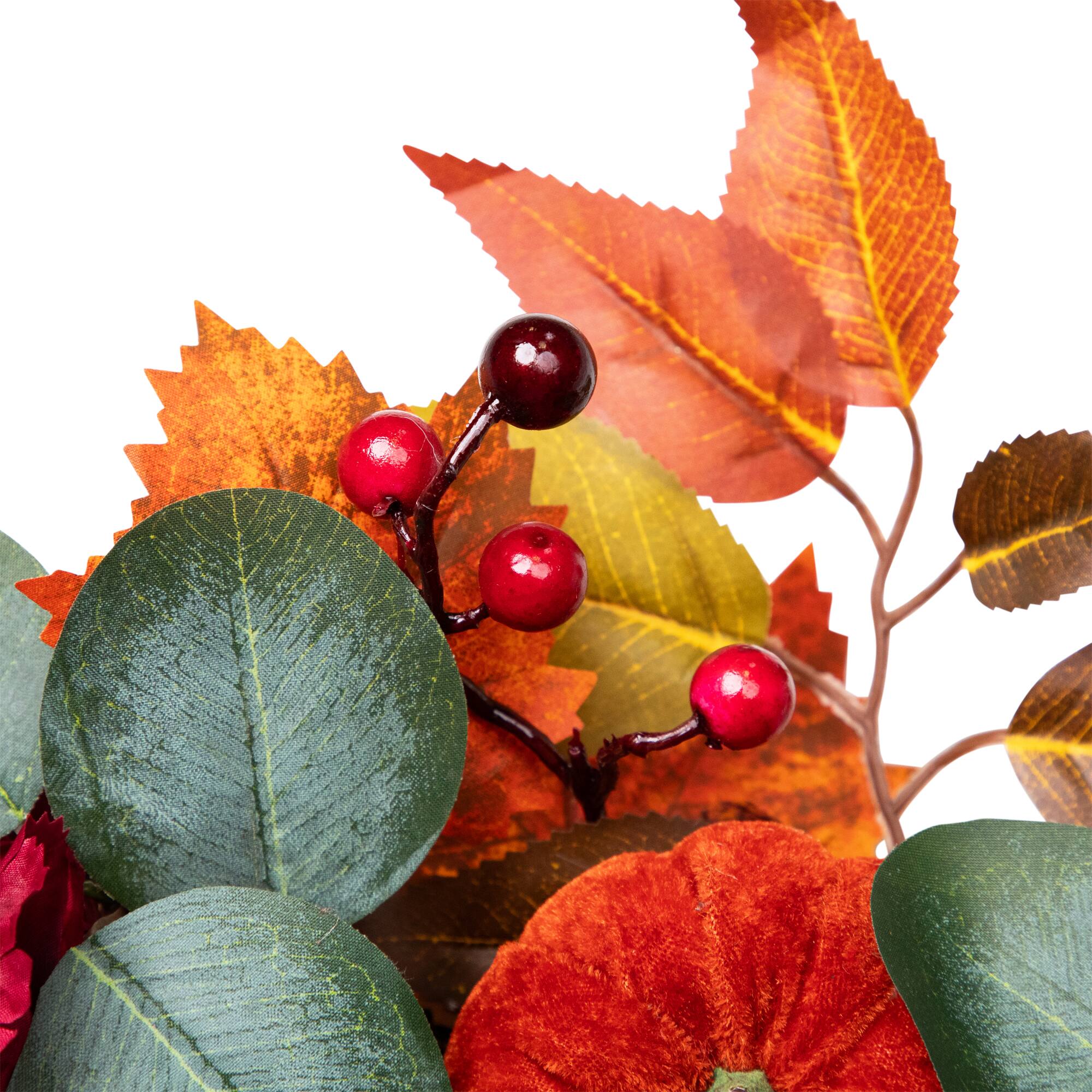 22" Orange & Burgundy Fall Harvest Artificial Floral & Pinecone Wreath