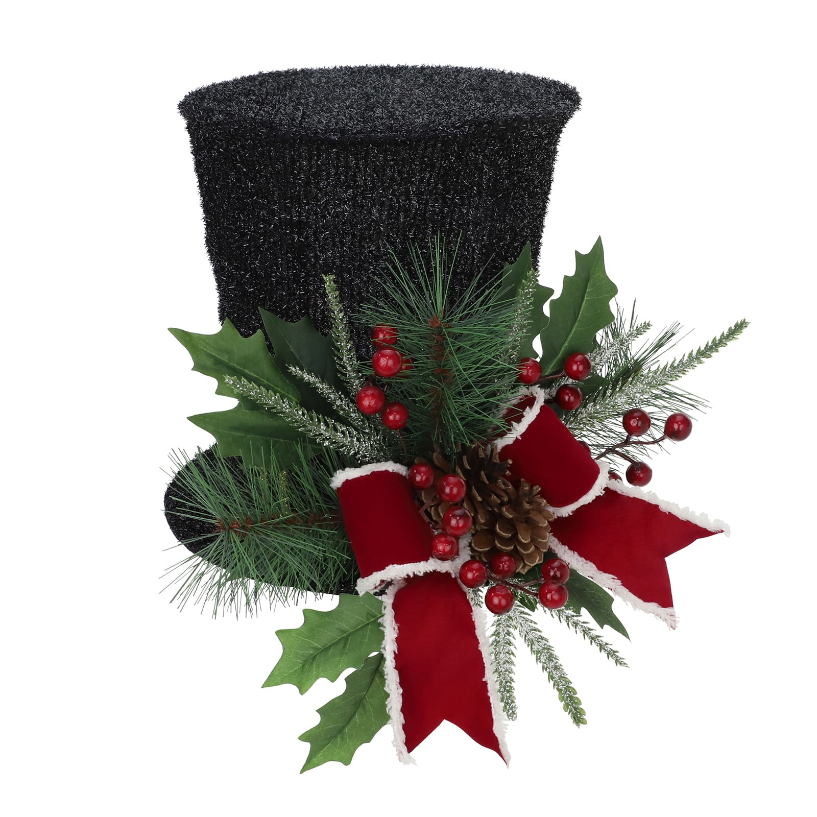 10&#x22; Top Hat with Pinecone &#x26; Bow LED Arrangement by Ashland&#xAE;