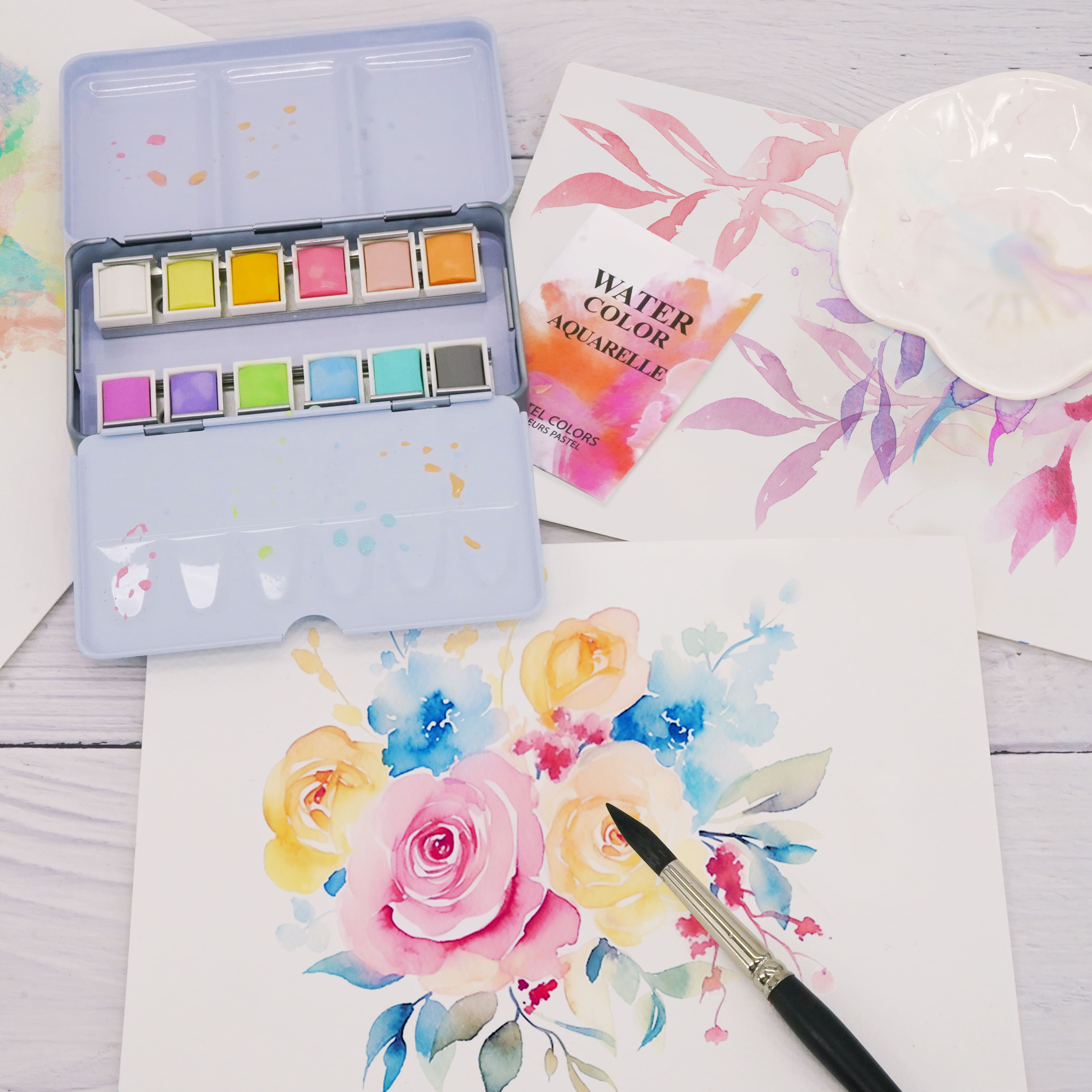 6 Pack: 12 Half Pans Pastel Watercolor Set by Artist's Loft™