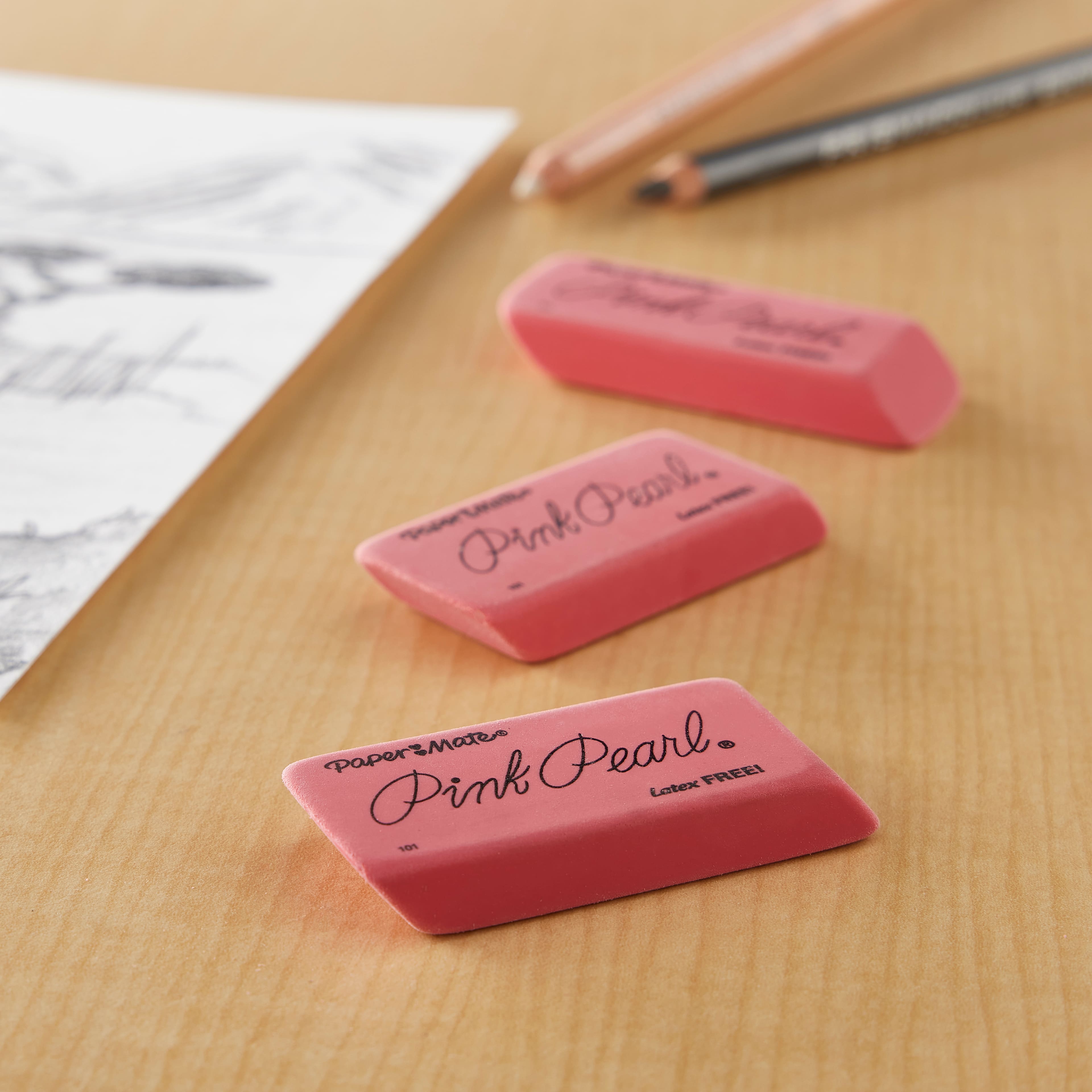 Paper Mate Erasers Pink Pearl Large Erasers, 12 Count