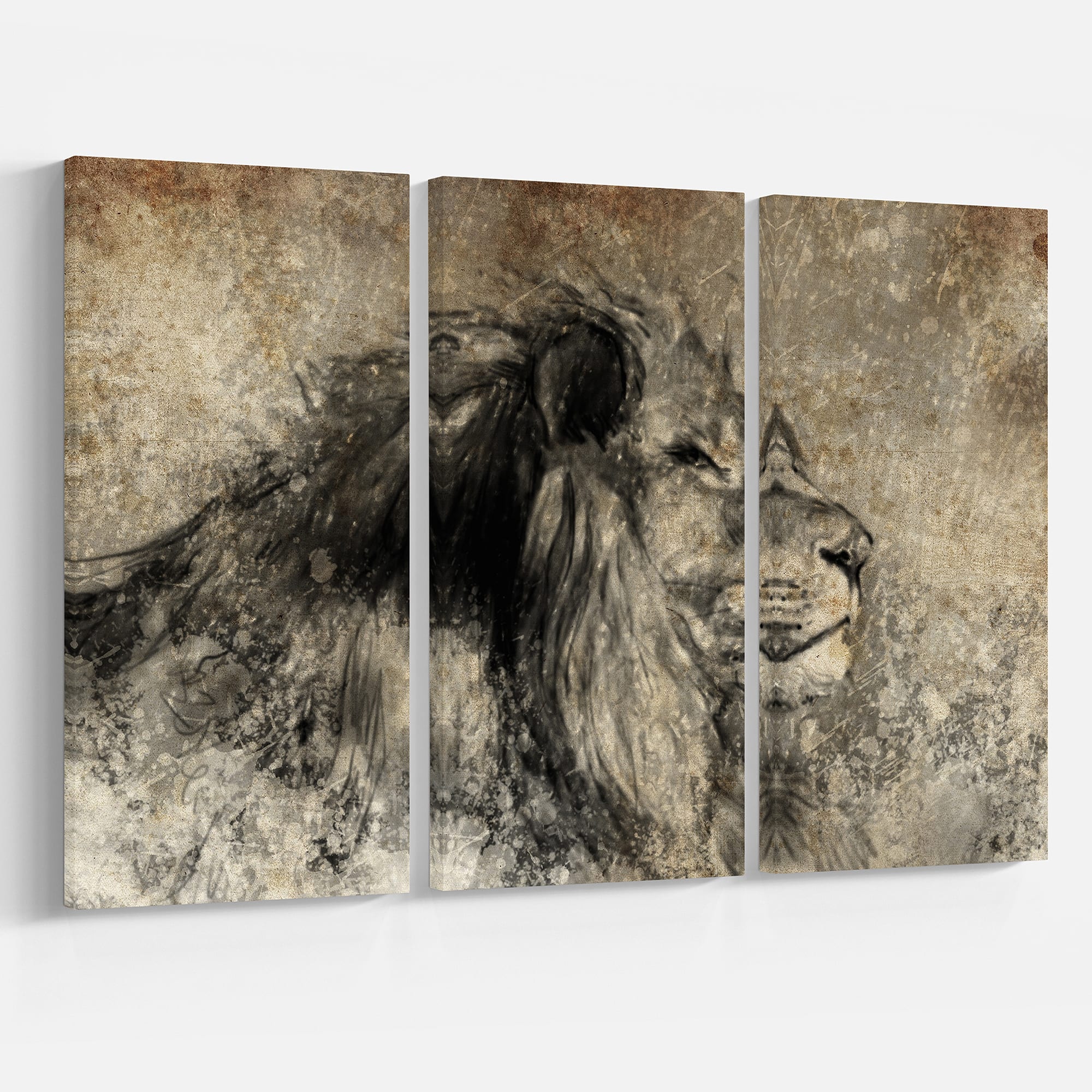 Designart - Lion in Sepia - Animal Canvas Art Print