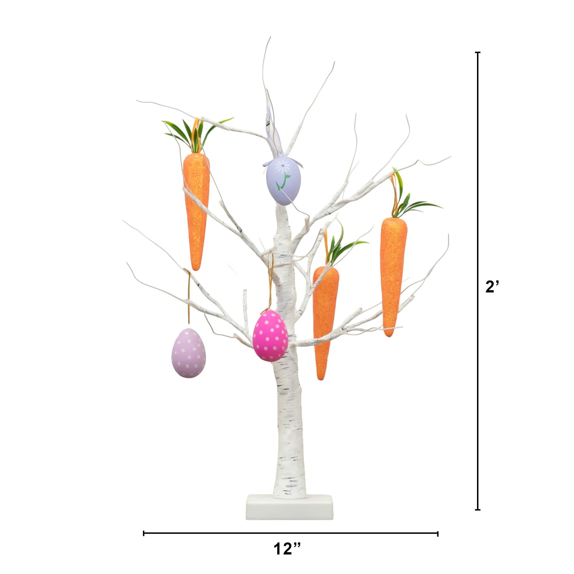 2ft. Pre-Lit Artificial Easter Egg and Carrots Ornament Twig Tree with 24 Warm White LED Lights