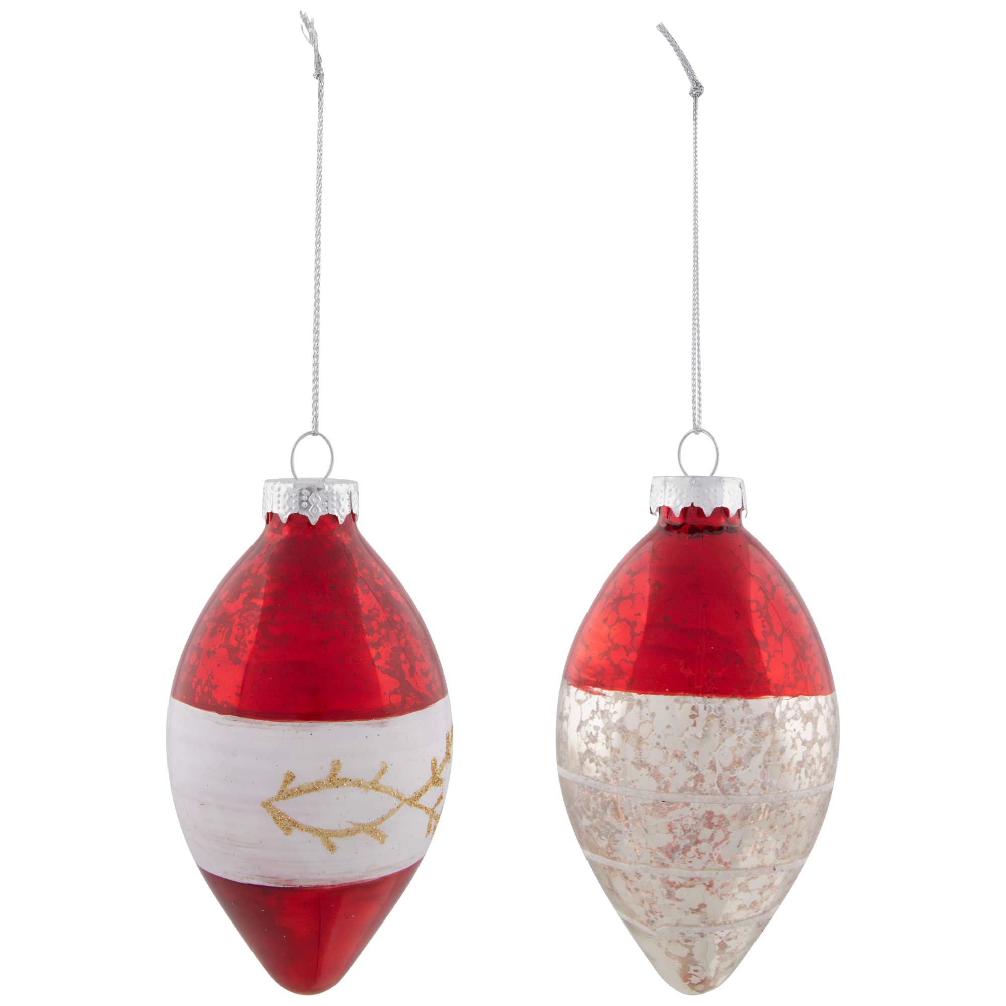 9ct. 3.25" 2-Finish Silver, Red & Green Glass Ornaments