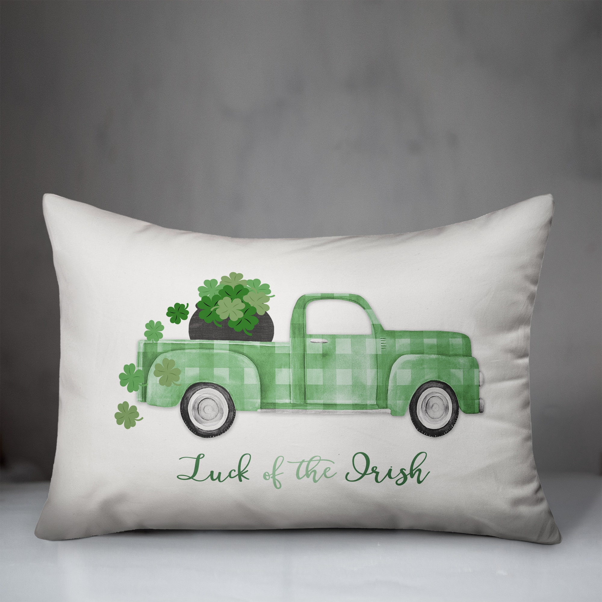 Plaid Green Truck Luck Pillow 14&#x22; x 20&#x22; Throw Pillow