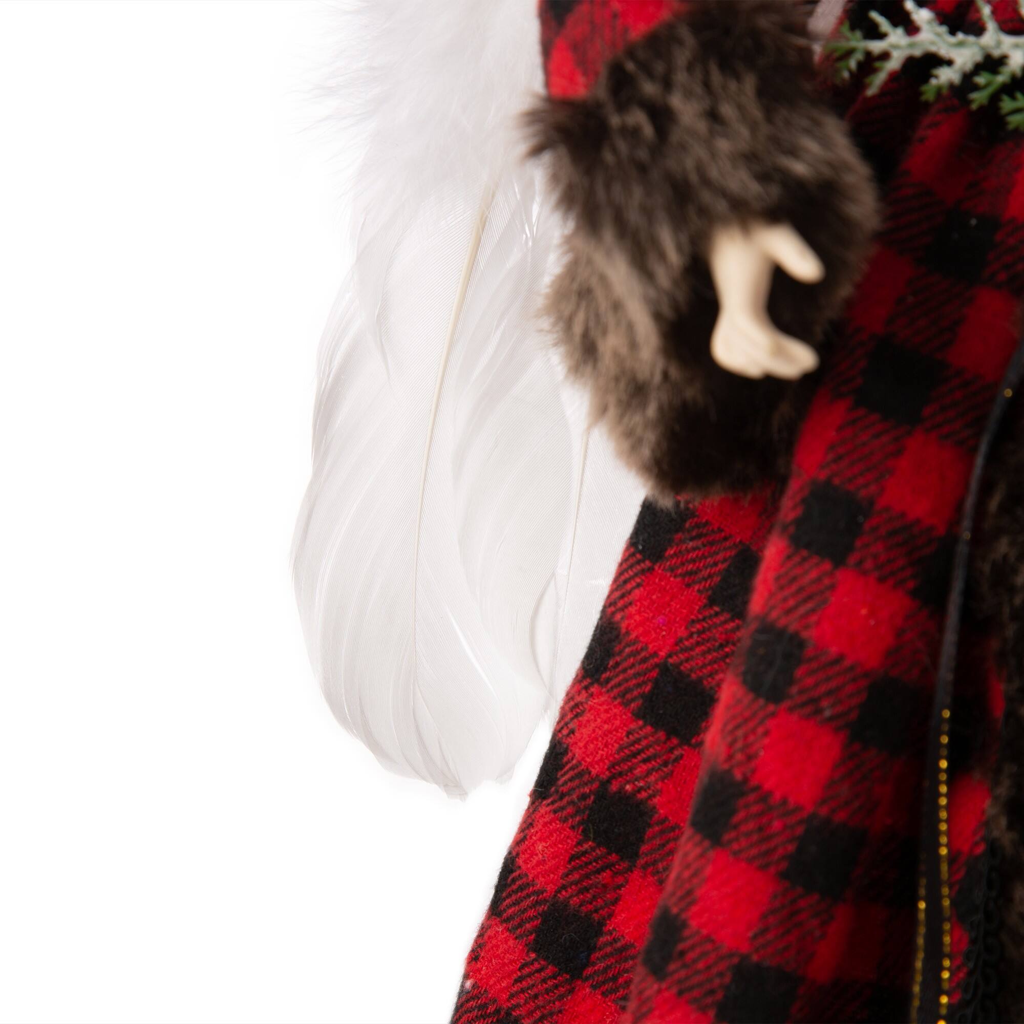Glitzhome® 16" Red Plaid Faux Fur Angel Tree Topper