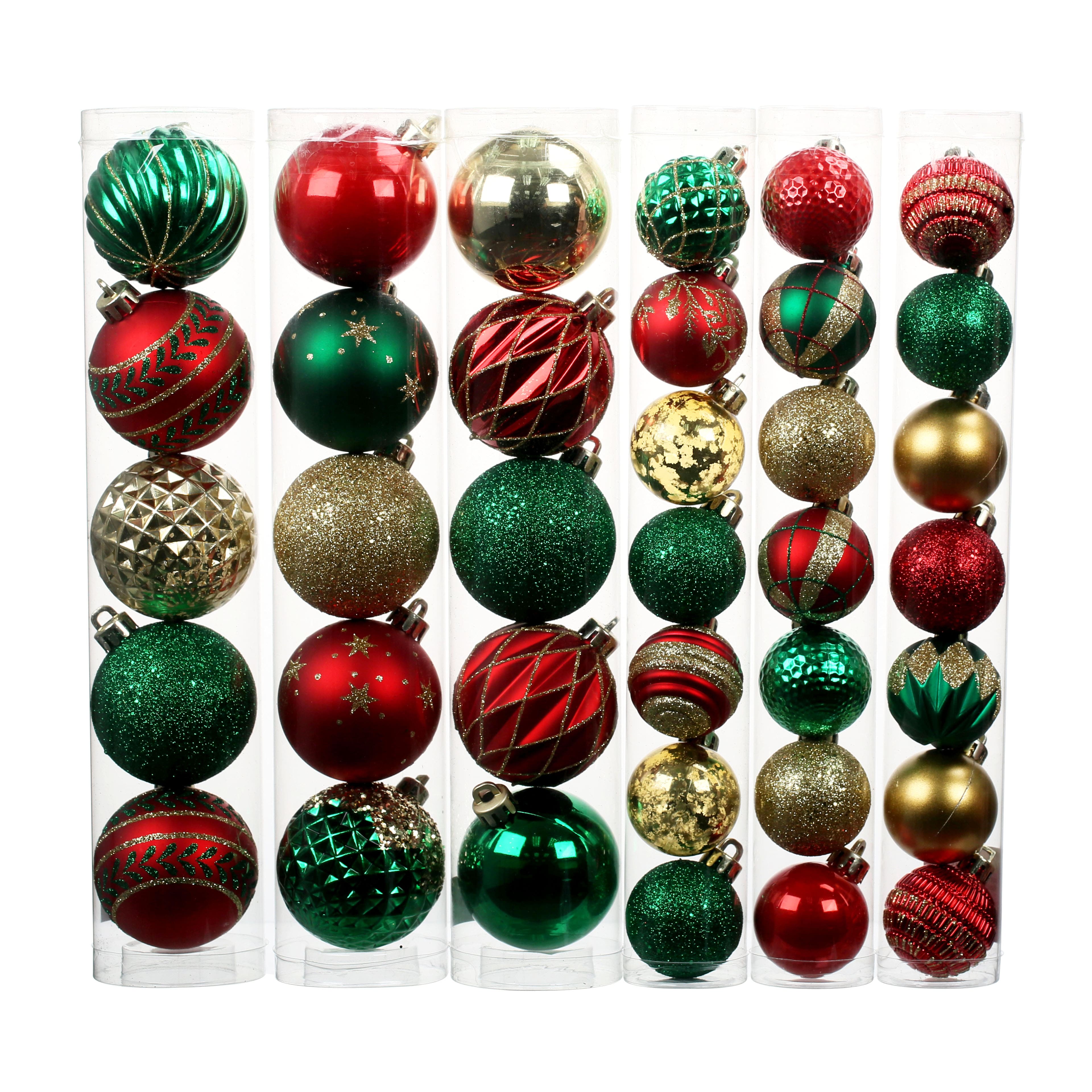 Assorted Green, Red &#x26; Gold Ball Plastic Ornament Tube by Ashland&#xAE;, 1pc