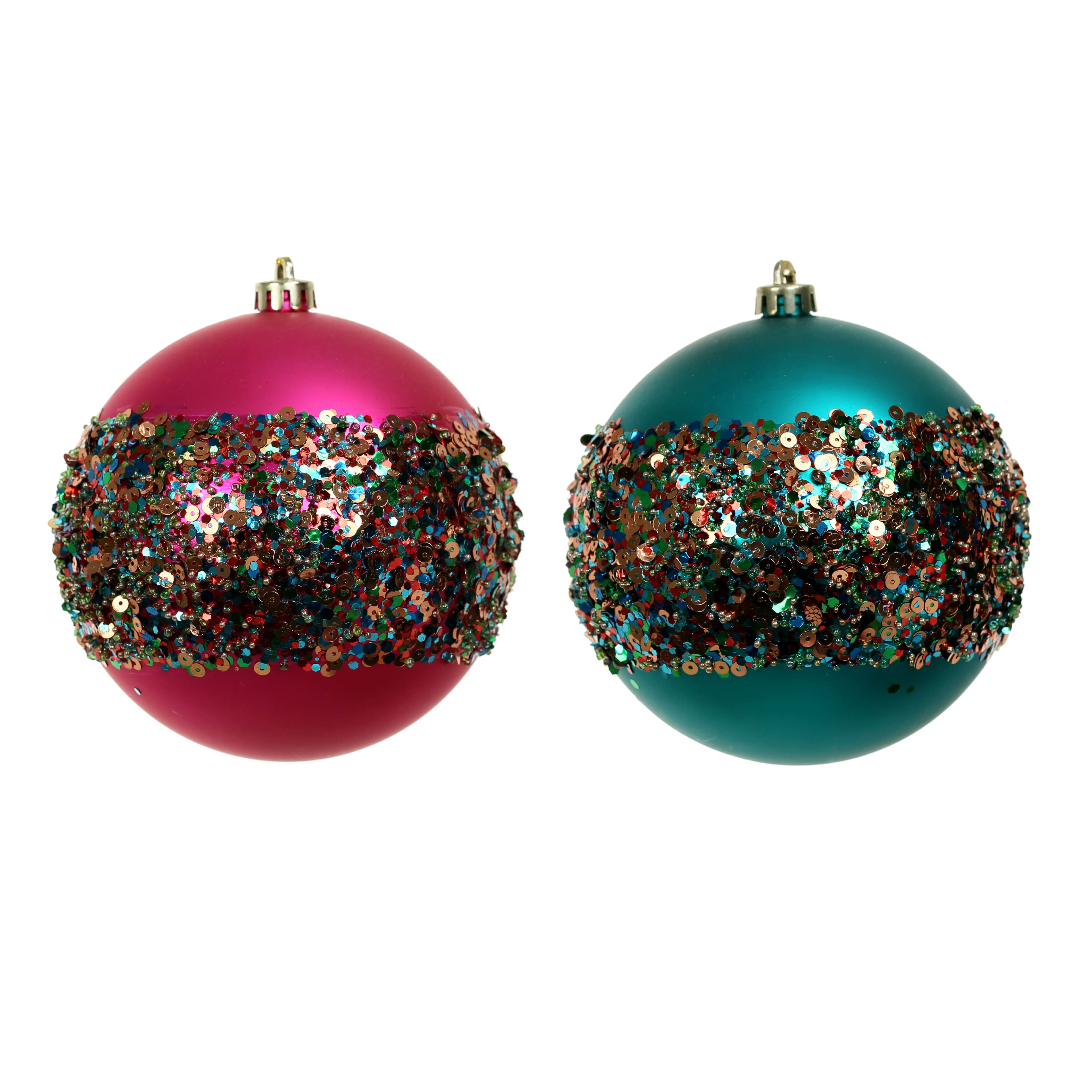 2 Pack 4.7&#x22; Jewels &#x26; Jolly Sequin Stripe Shatterproof Ball Ornaments by Ashland&#xAE;