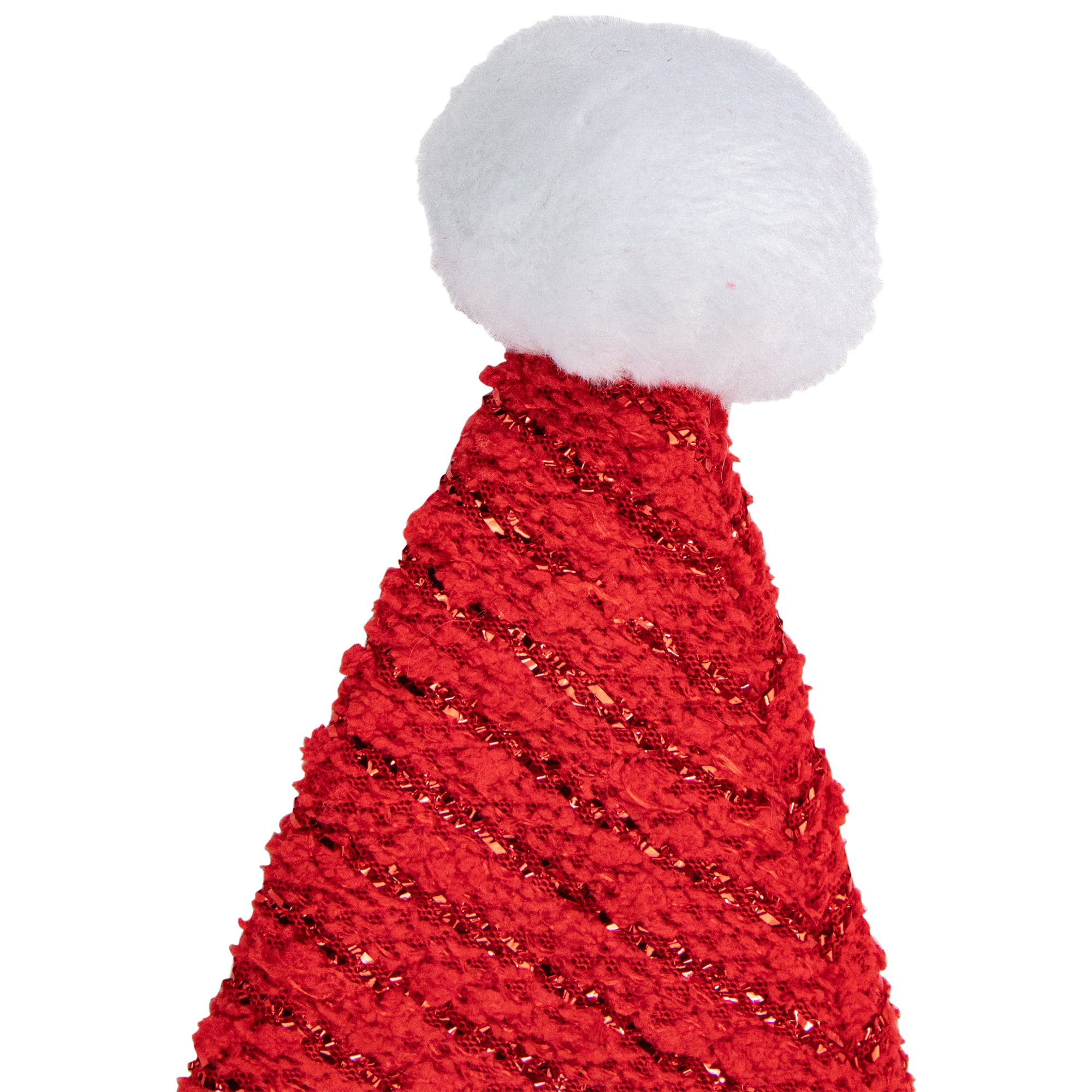 17&#x22; Red &#x26; White Striped Santa Hat with Pom Pom &#x26; Cuffed Faux Fur