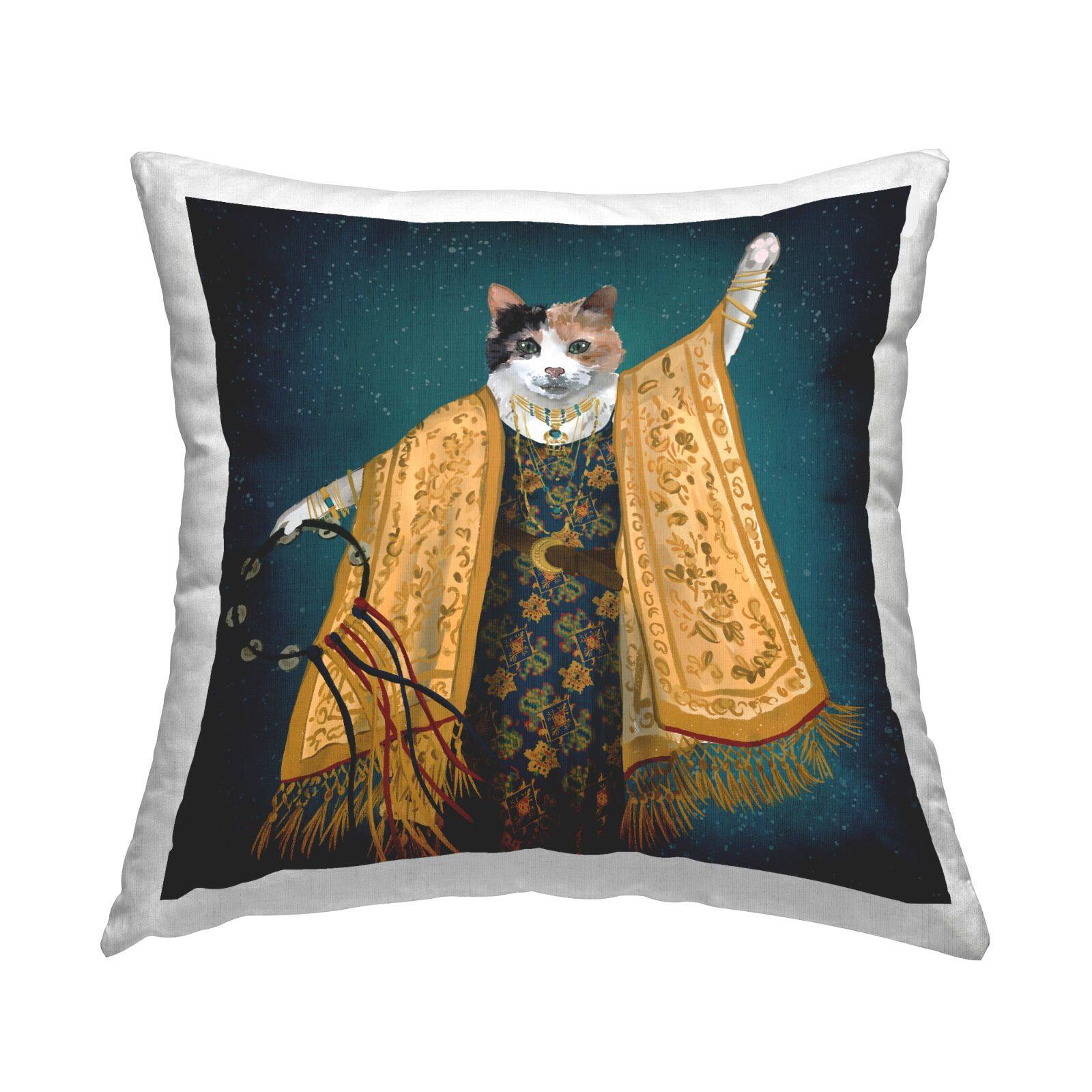 Stupell Industries Cat Boho Flowing Dress Fashion Throw Pillow, 18" x 18"