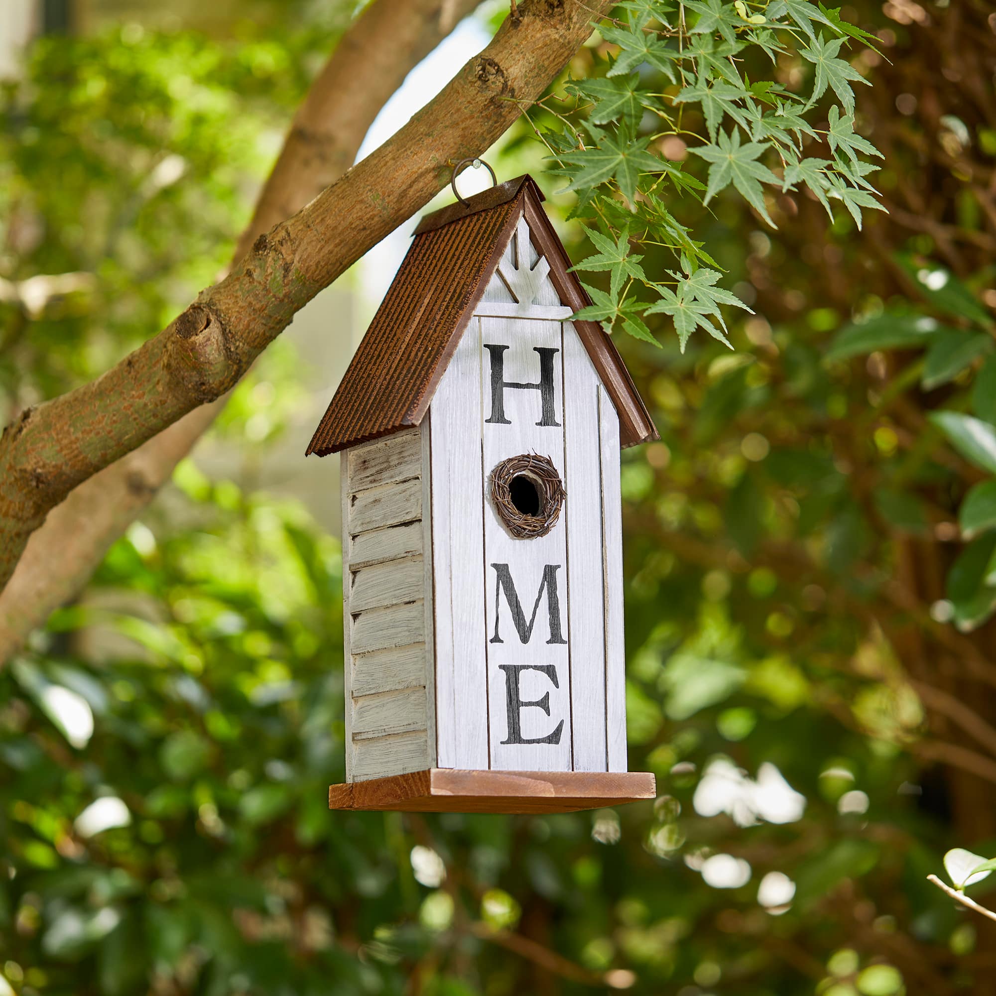 Glitzhome&#xAE; 14.75&#x22; Distressed Wood HOME Birdhouse