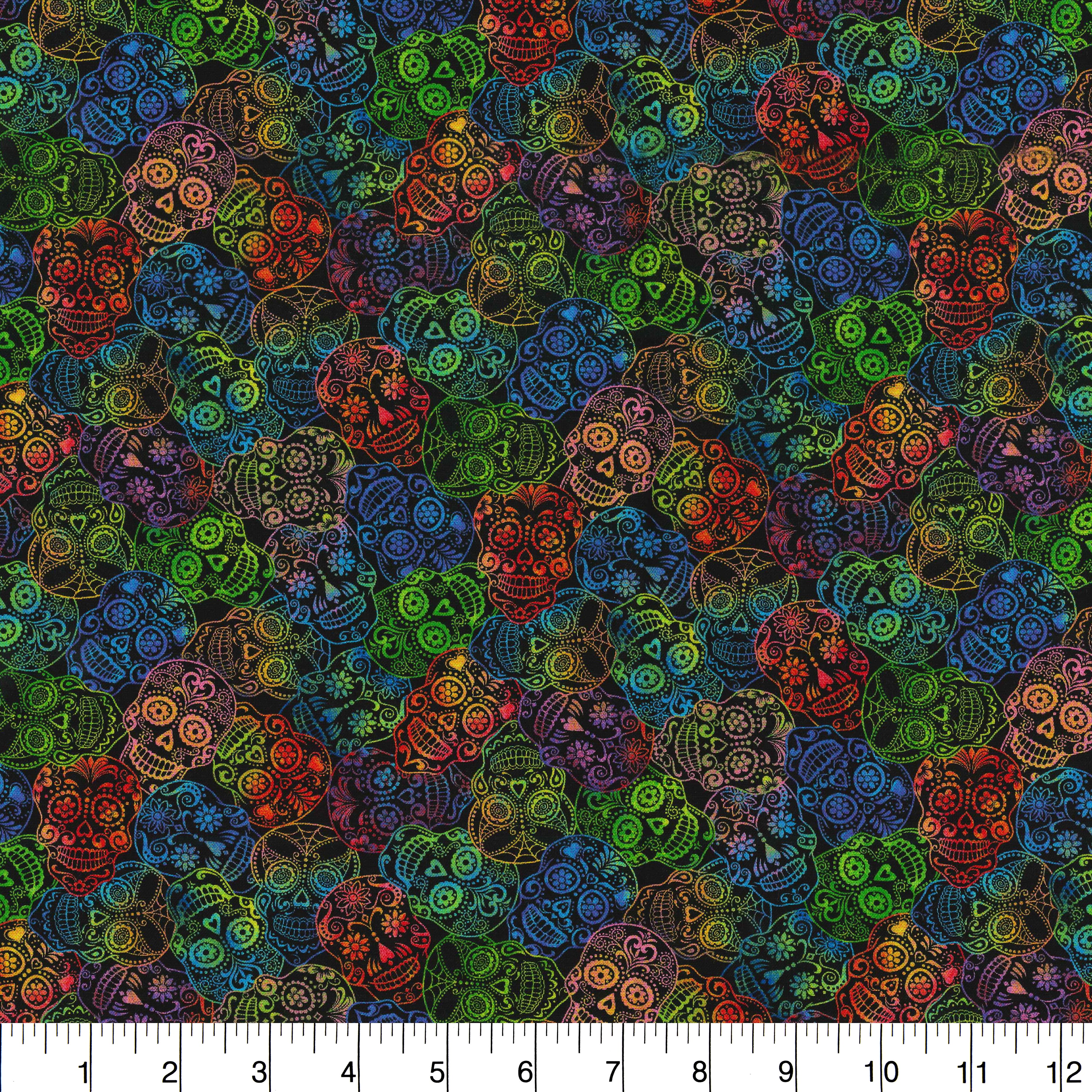 Fabric Traditions Rainbow Sugar Skulls Cotton Fabric
