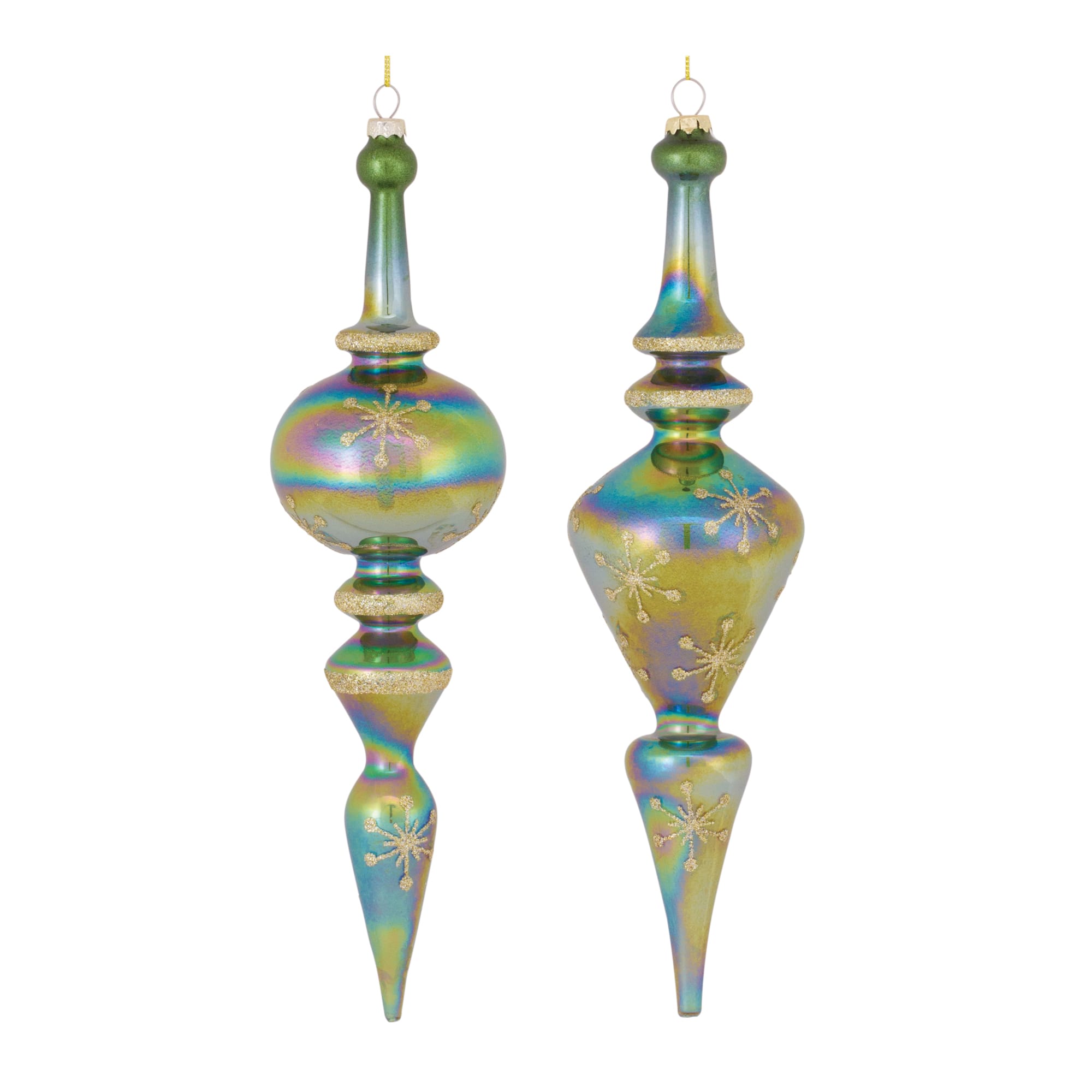 4ct. 13&#x22; Iridescent Glass Finial Drop Ornaments
