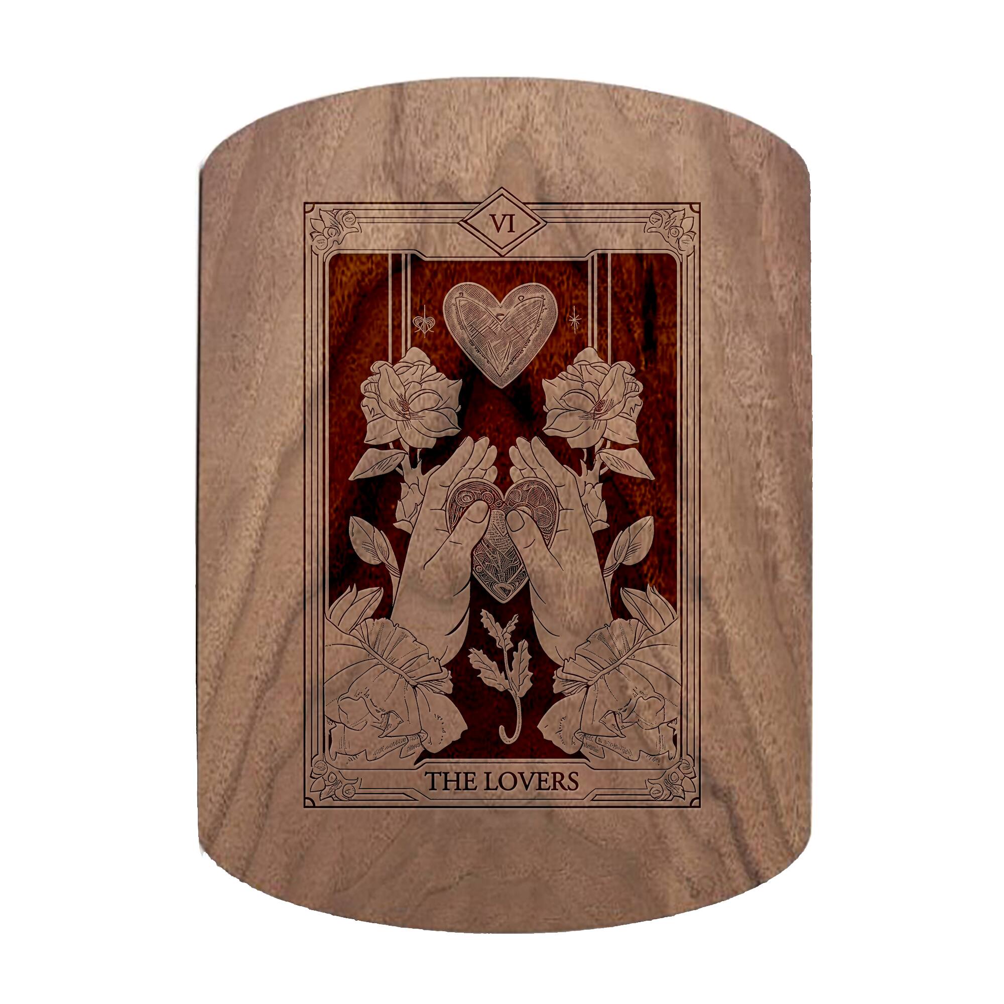 11" x 8" The Lovers Tarot Walnut Oval Cutting Board