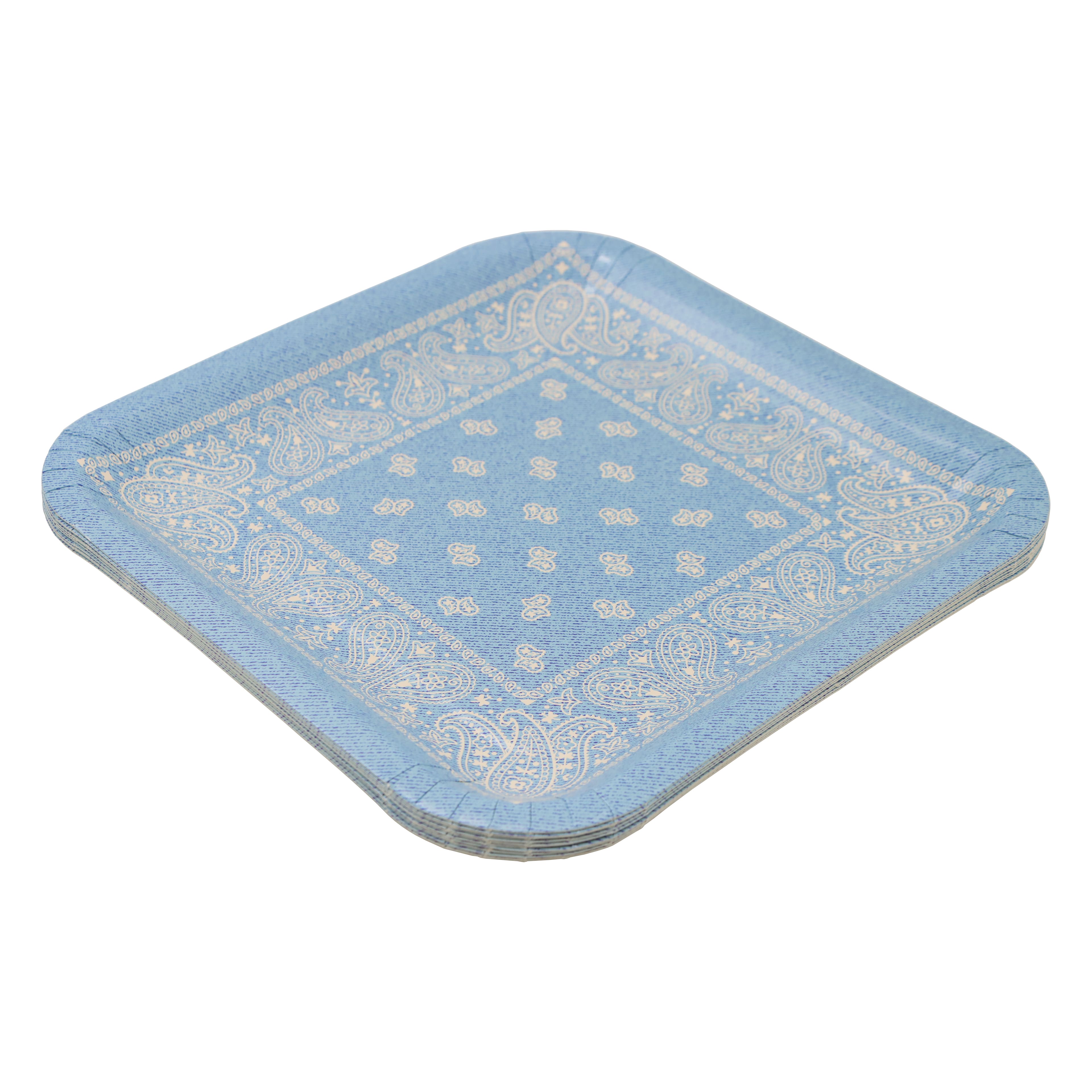 12 Packs: 10 ct. (120 total) 9" Square Blue Bandana Dinner Plates by Celebrate It™