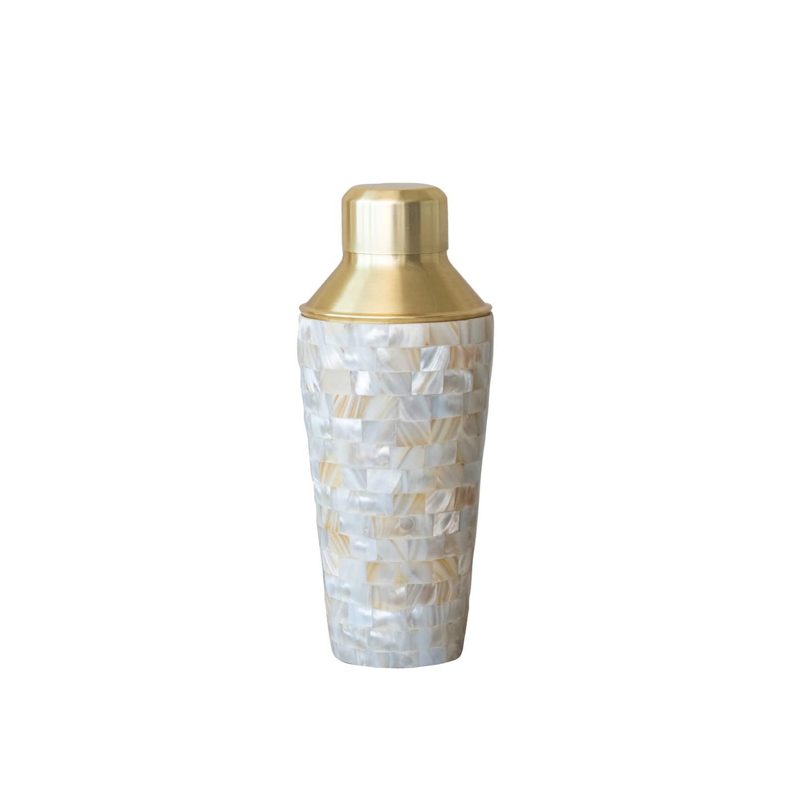 Hello Honey&#xAE; 24oz. Gold Finish Stainless Steel &#x26; Natural Mother of Pearl Inlaid Cocktail Shaker