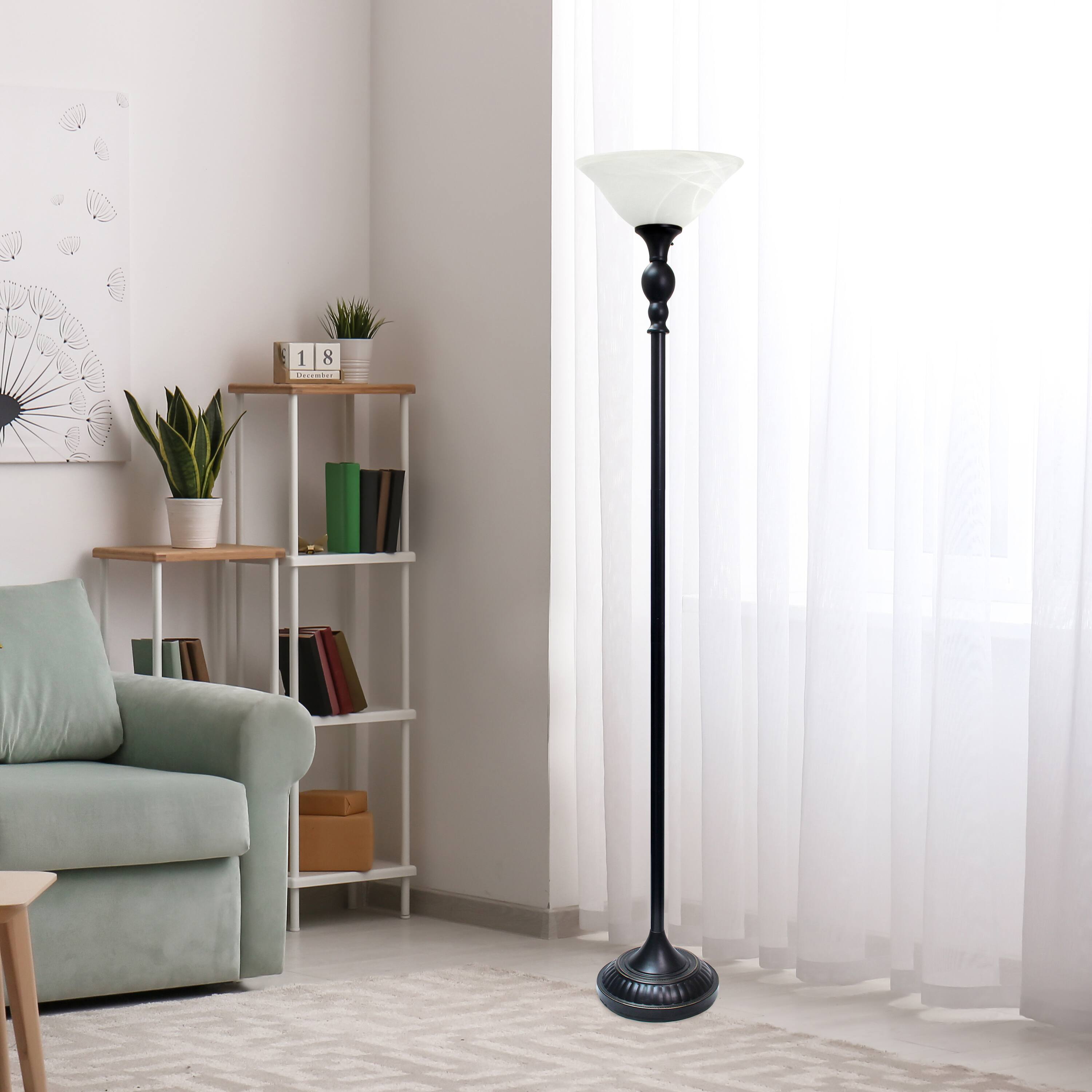 Lalia Home 6ft. Torchiere Floor Lamp with Marbleized Shade