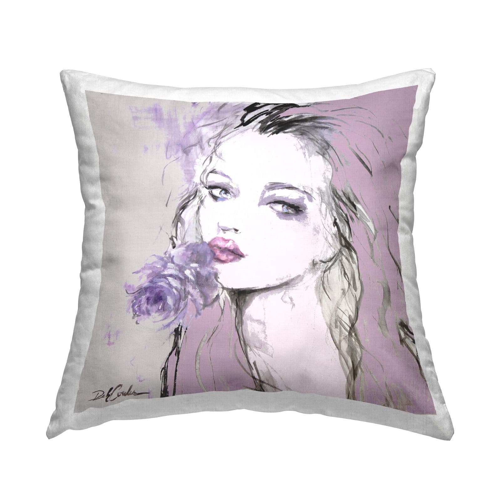 Stupell Industries Stylish Woman Glam Purple Fashion Makeup Throw Pillow, 18" x 18"
