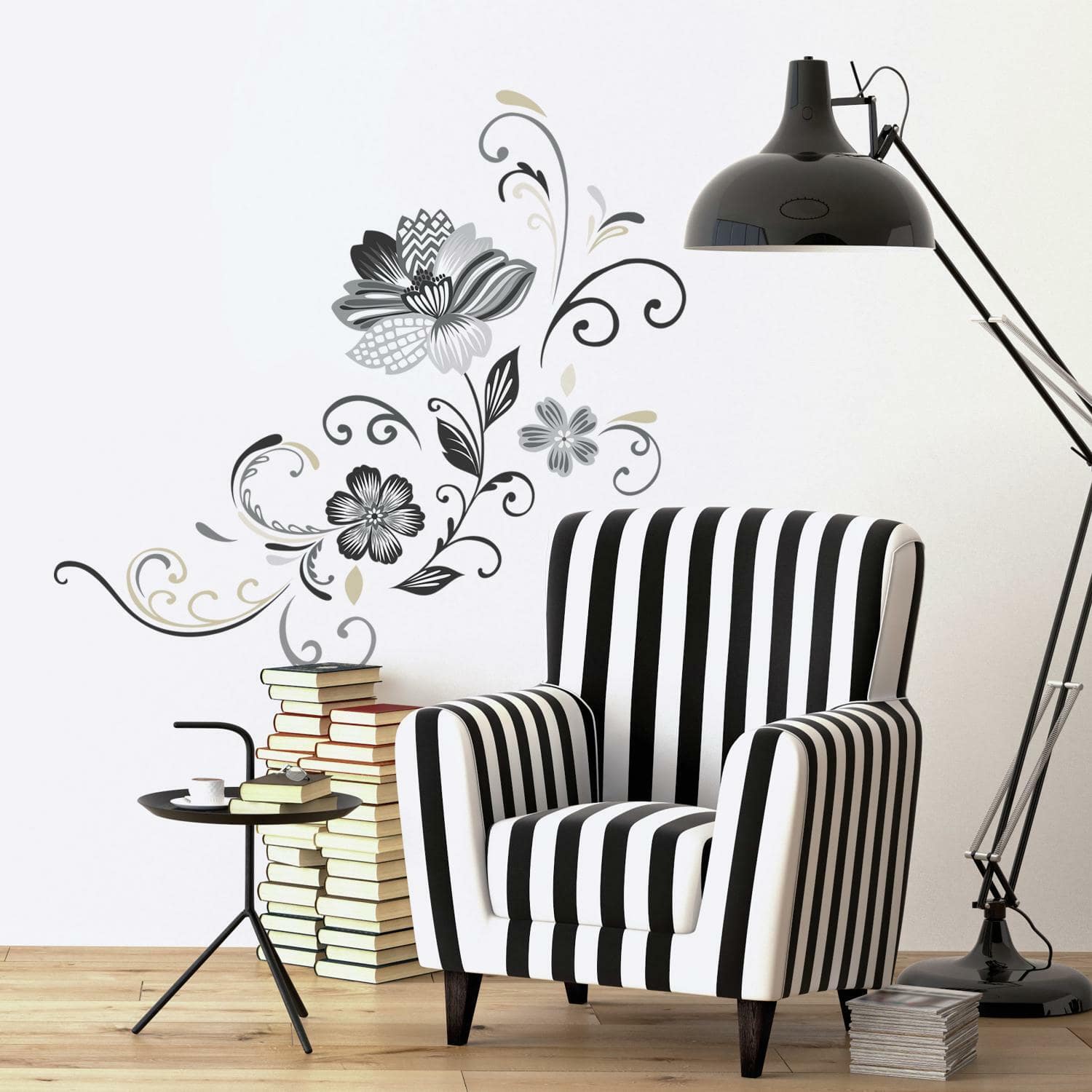 RoomMates Black & White Flower Scroll Peel & Stick Wall Decals
