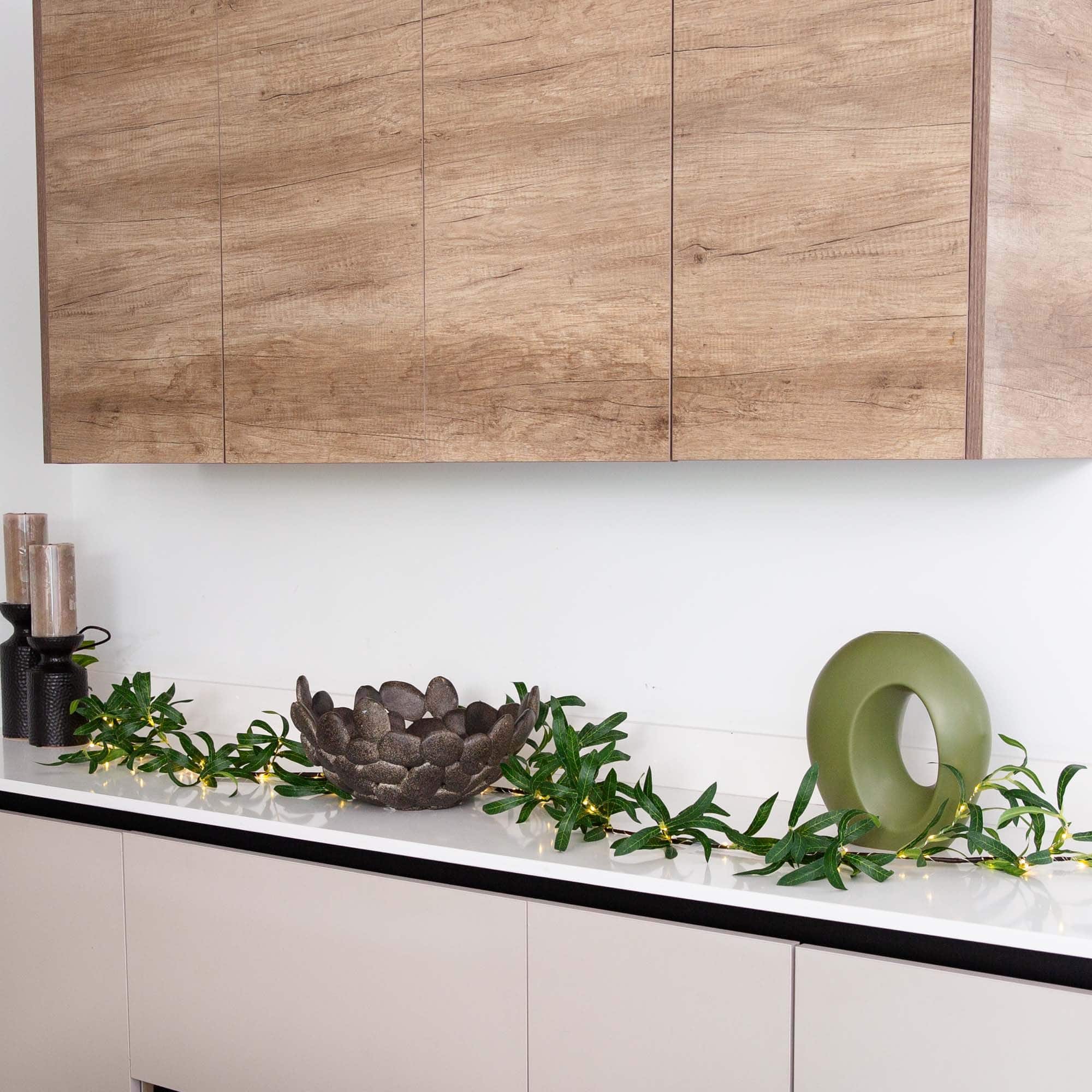 6.5ft. Pre-Lit LED Green Olive Leaf Garland