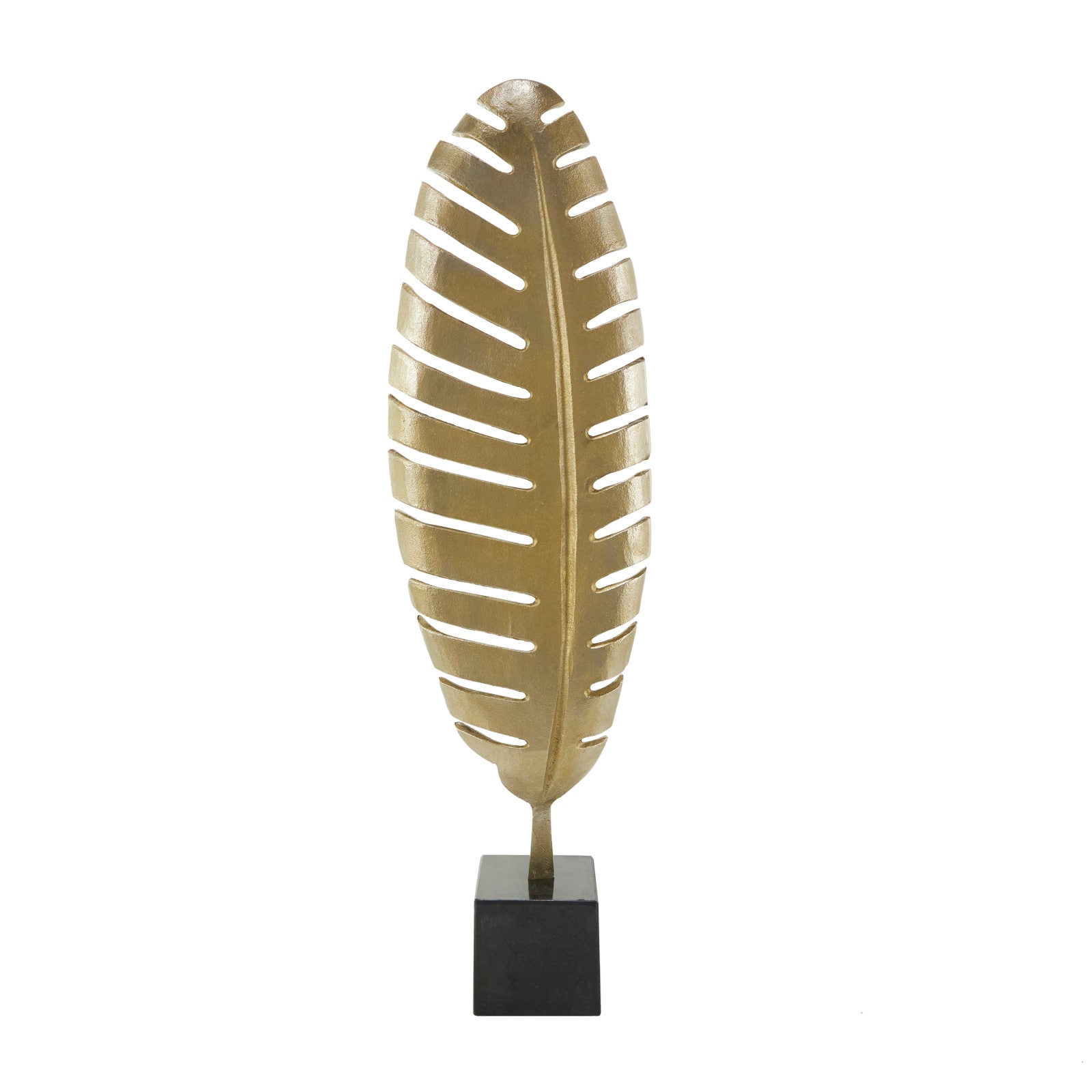 30.5" Gold Aluminum Leaf Standing Sculpture with Black Marble Base