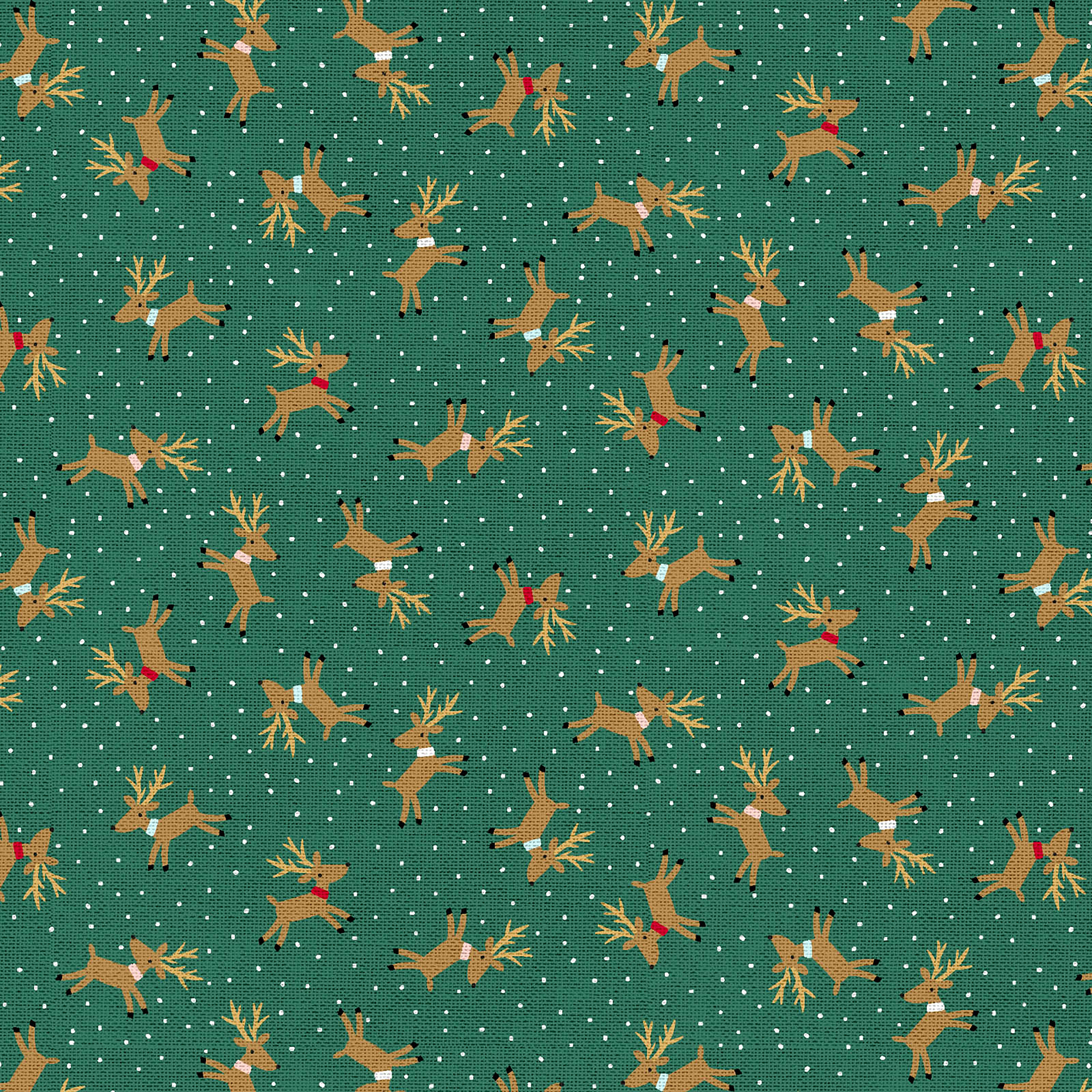 Fabric Editions Green Reindeer Toss Cotton Fabric