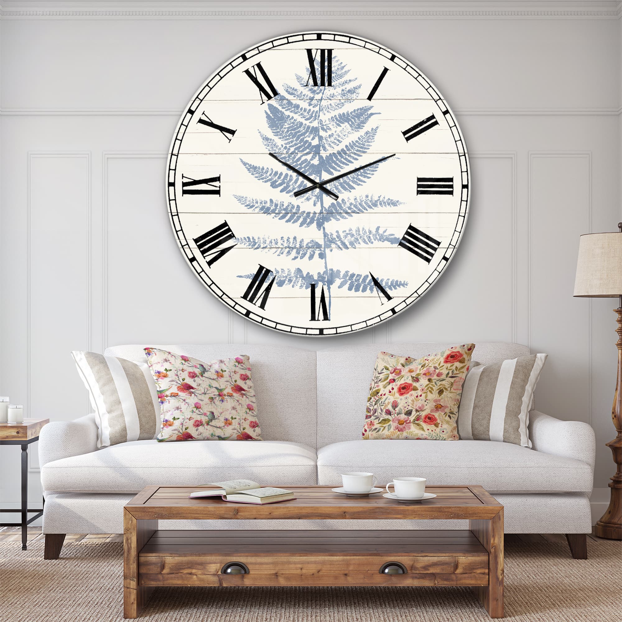 Designart &#x27;Blue Fern Print On Wood Ii Traditional Wall Clock