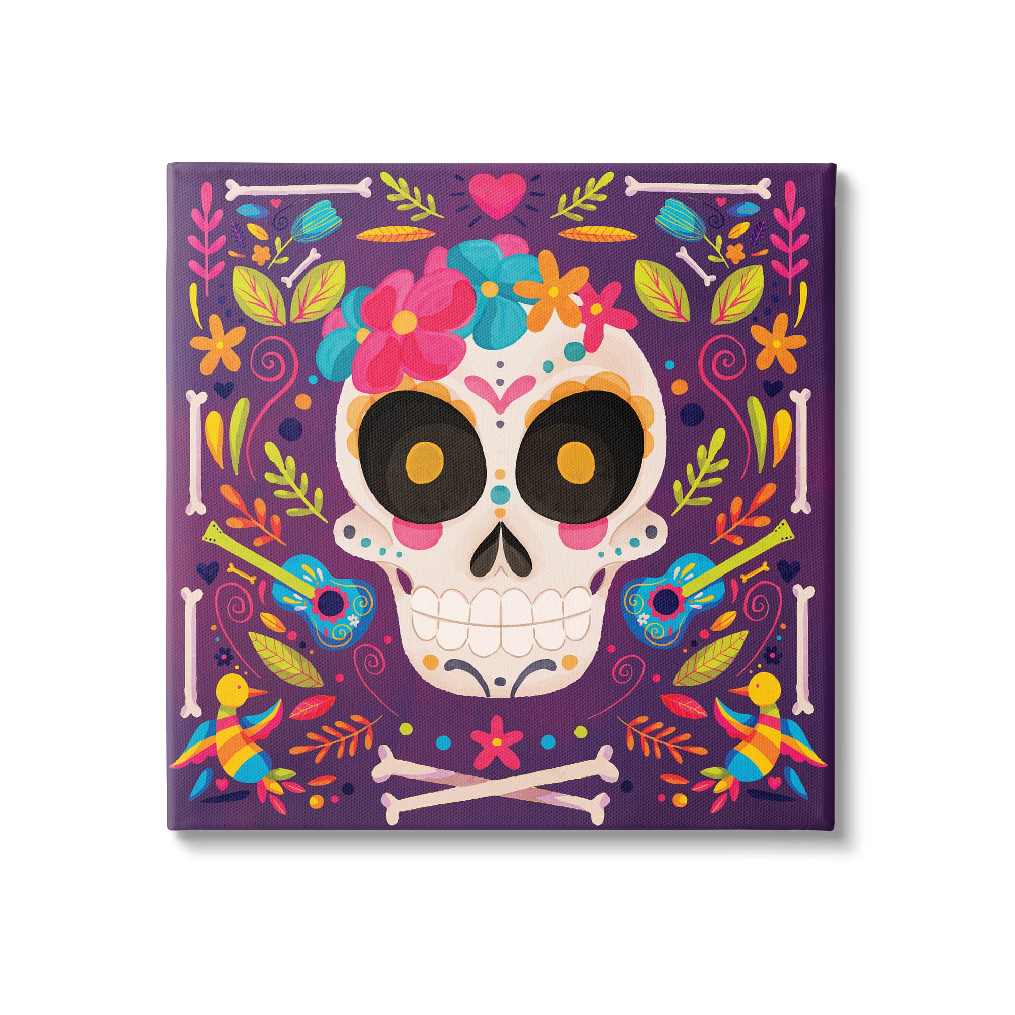 Stupell Industries Day Of Dead Floral Patterned Skull Canvas Wall Art