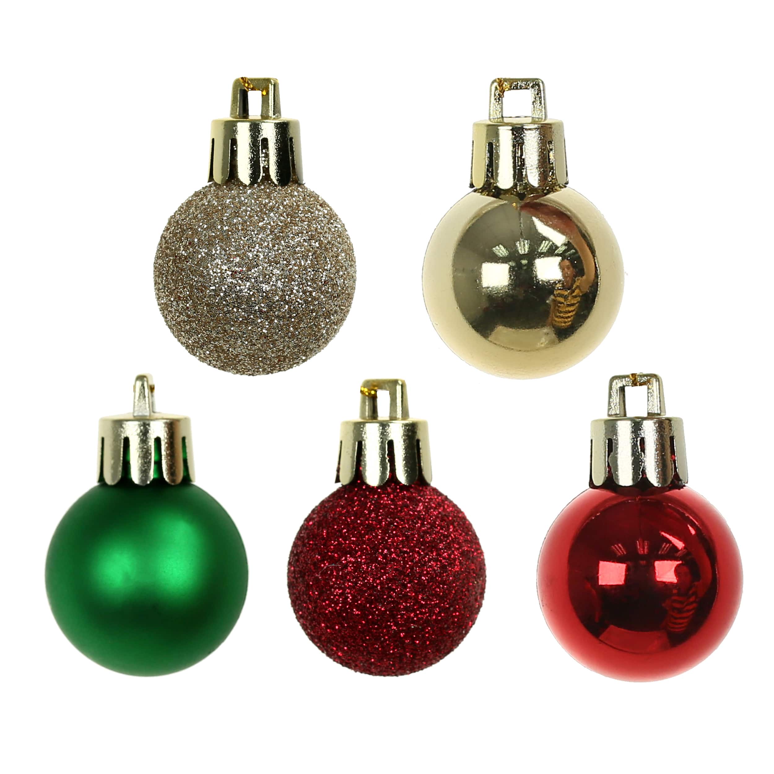 16 Pack 25mm Mini Red, Green &#x26; Gold Plastic Ball Ornaments by Ashland&#xAE;