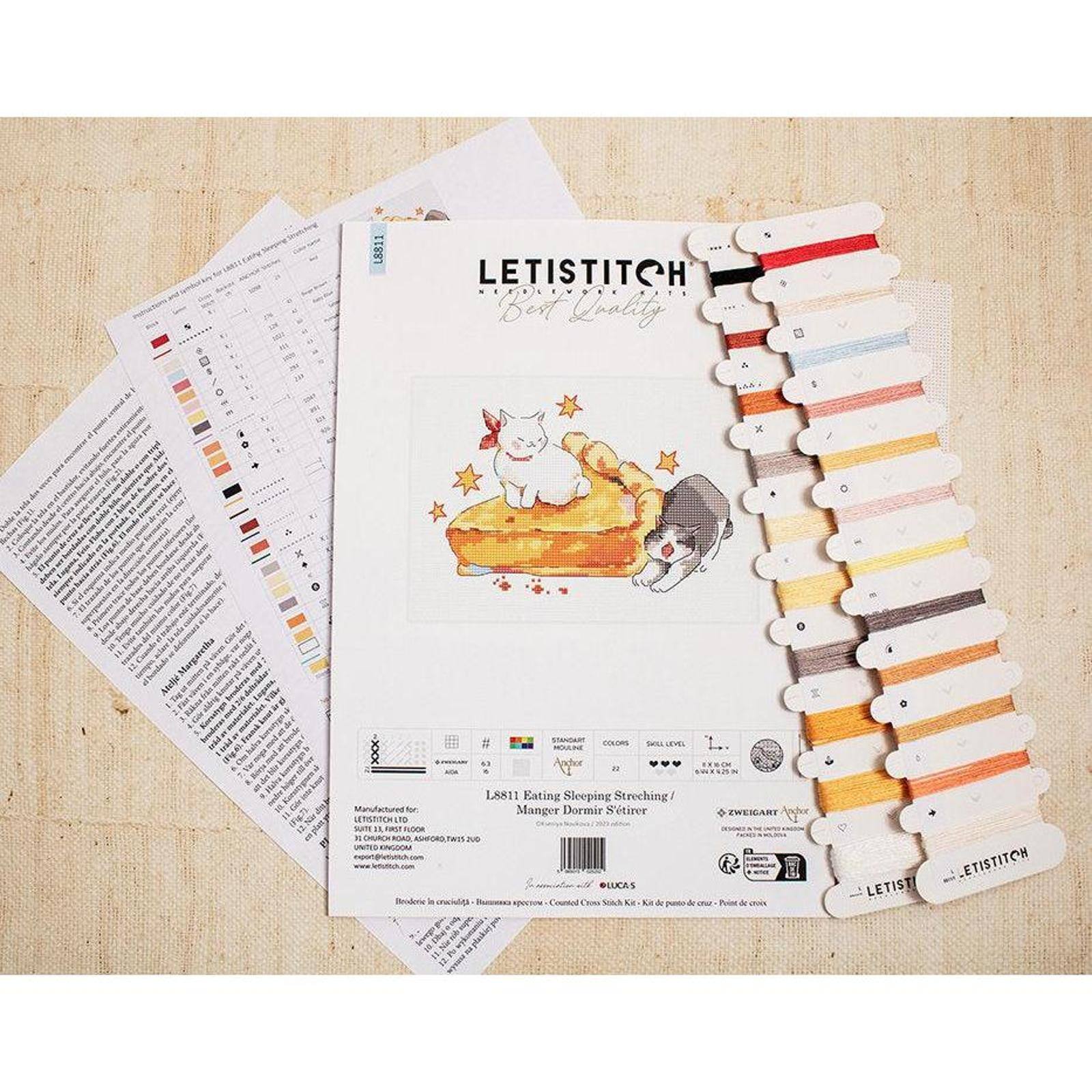 LetiStitch Eating Sleeping Stretching Counted Cross Stitch Kit