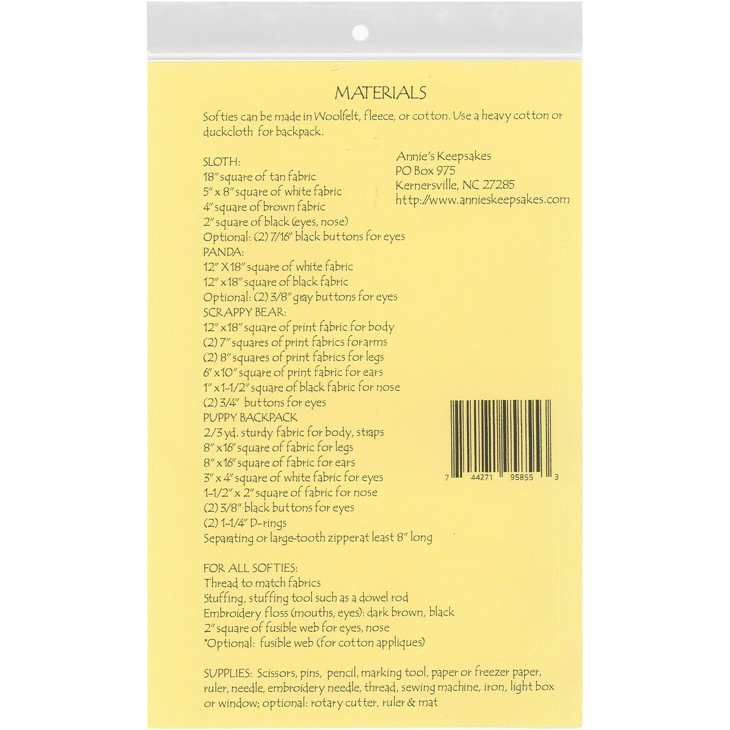 Annie's Keepsakes Baby Buddies Softies & Backpack Pattern