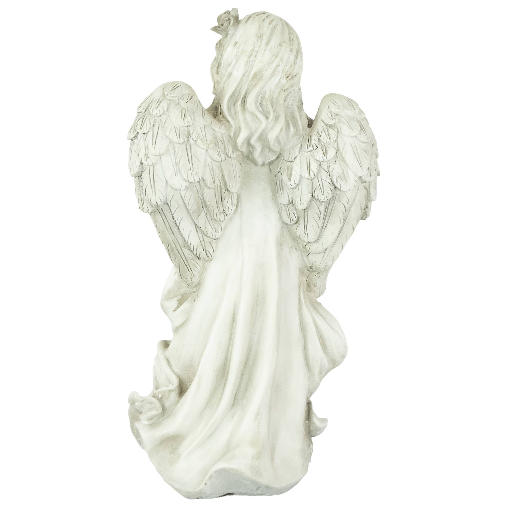 17" Peaceful Angel Holding a Rose Outdoor Garden Statue