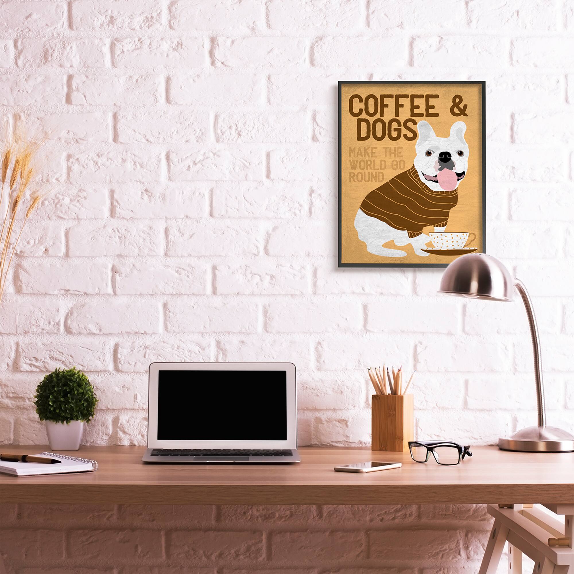 Stupell Industries Coffee and Dogs Phrase French Bulldog Café Pet in Black Frame Wall Art