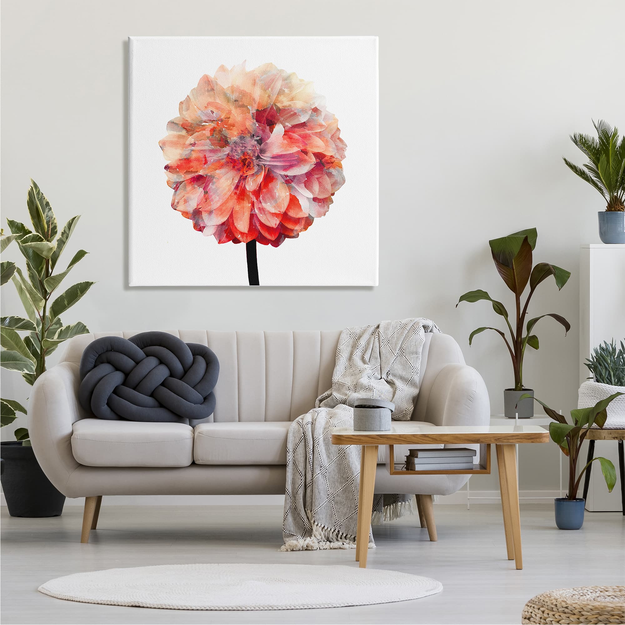 Stupell Industries Bright Coral Watercolor Bloom Dahlia Flower Canvas Wall Art