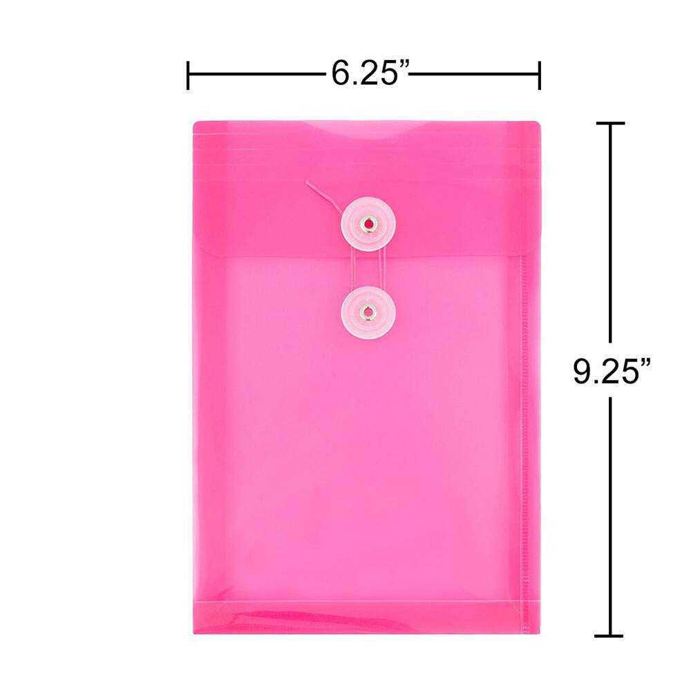 JAM Paper 6.25&#x22; x 9.25&#x22; Assorted Button &#x26; String Tie Closure Plastic Envelopes, 6ct.