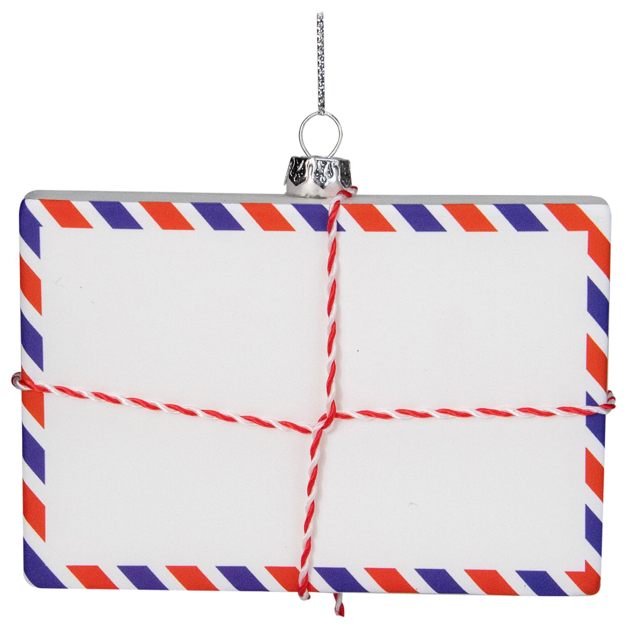 Envelope USPS "Dear Santa" with Stripes Glass Christmas Ornament - 3.5" - Red