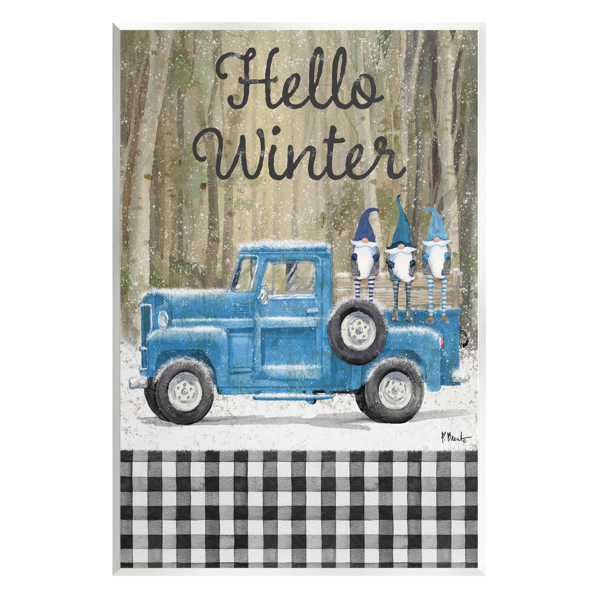 Stupell Industries Hello Winter Plaid Gnomes Wall Plaque Art